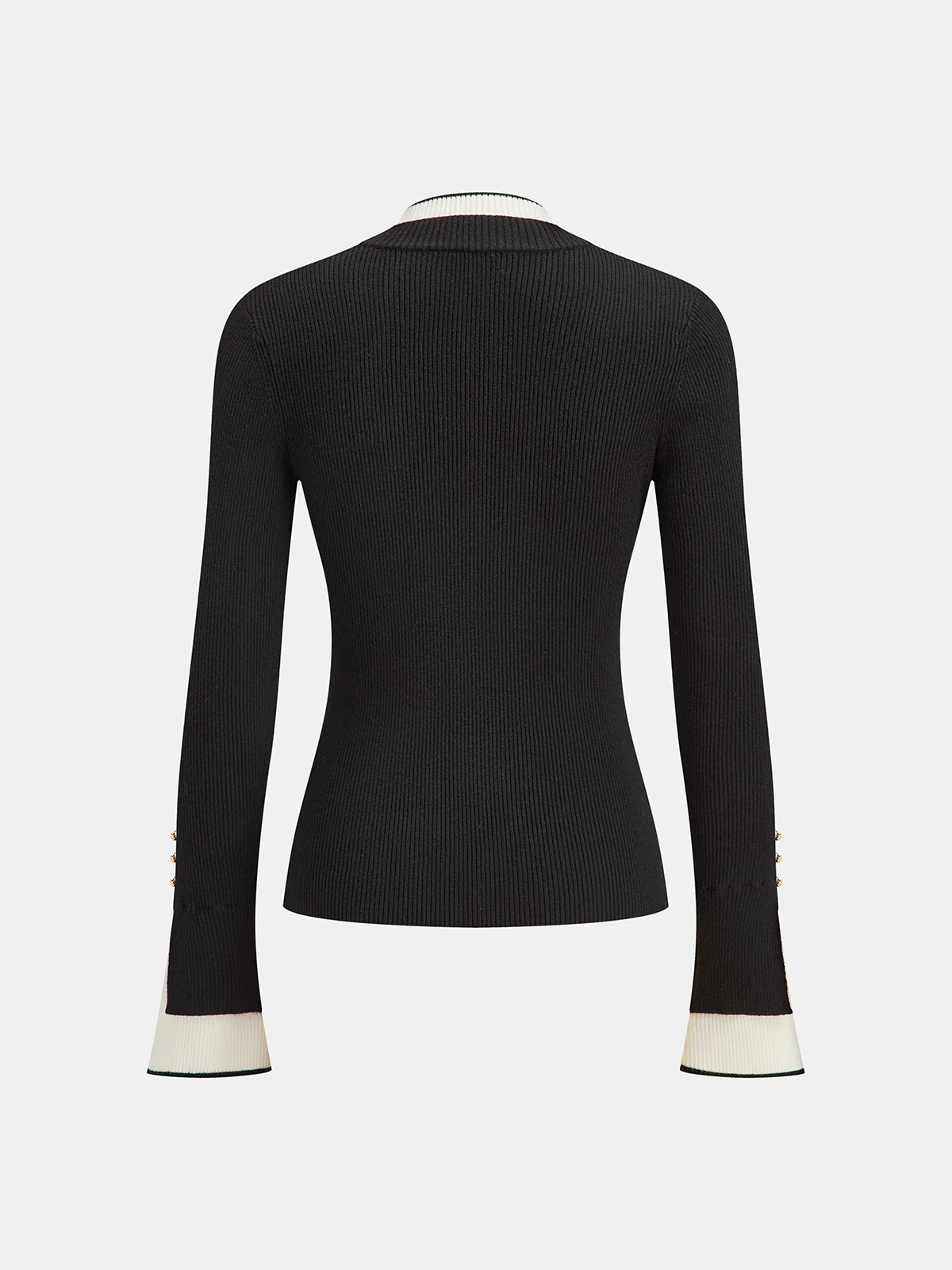 2 in 1 Contrast Cuff Mock Neck Ribbed Knit Top - Image 3