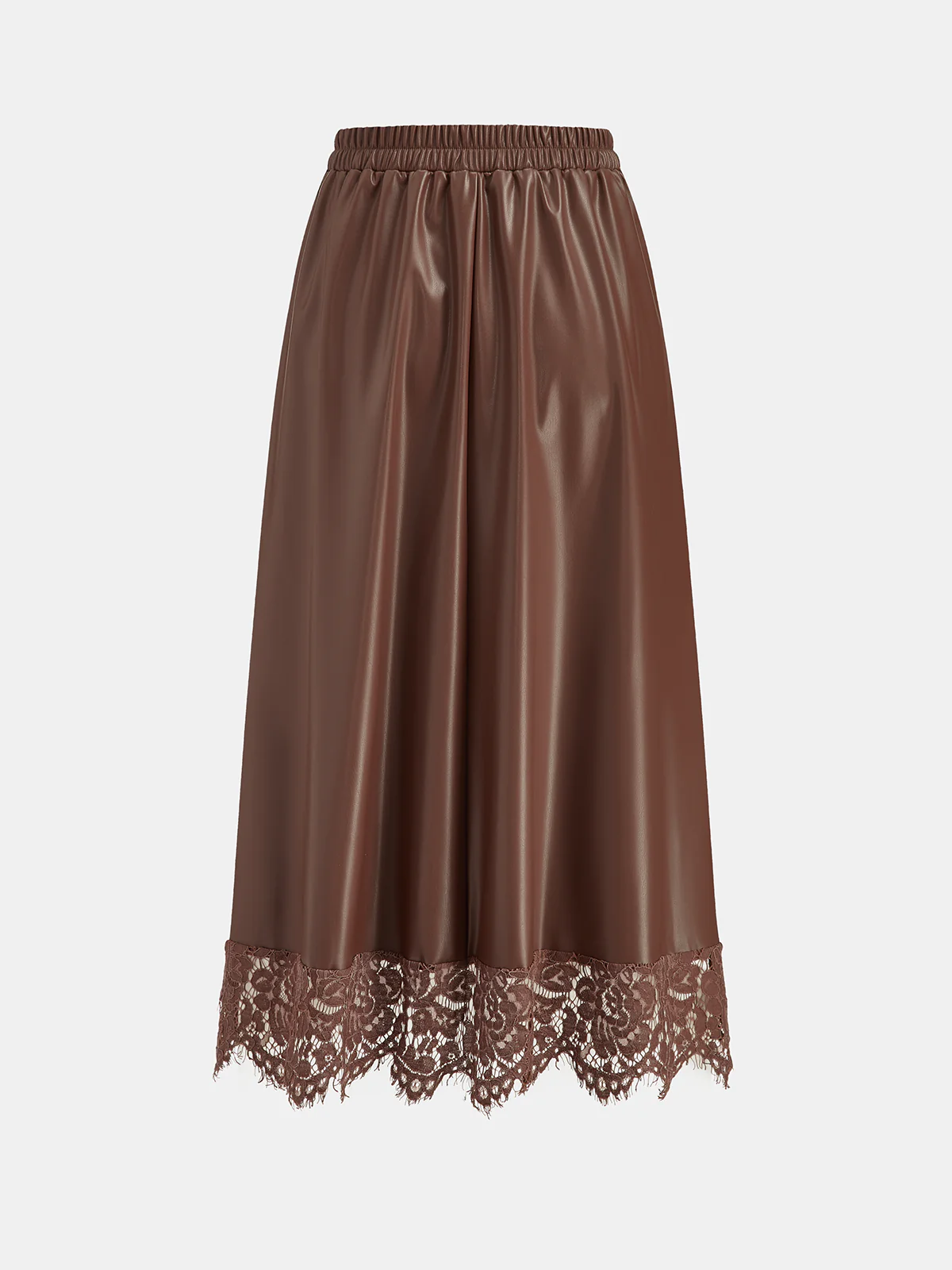 A-Line Lace Trim Faux Leather Midi Skirt - Image 2