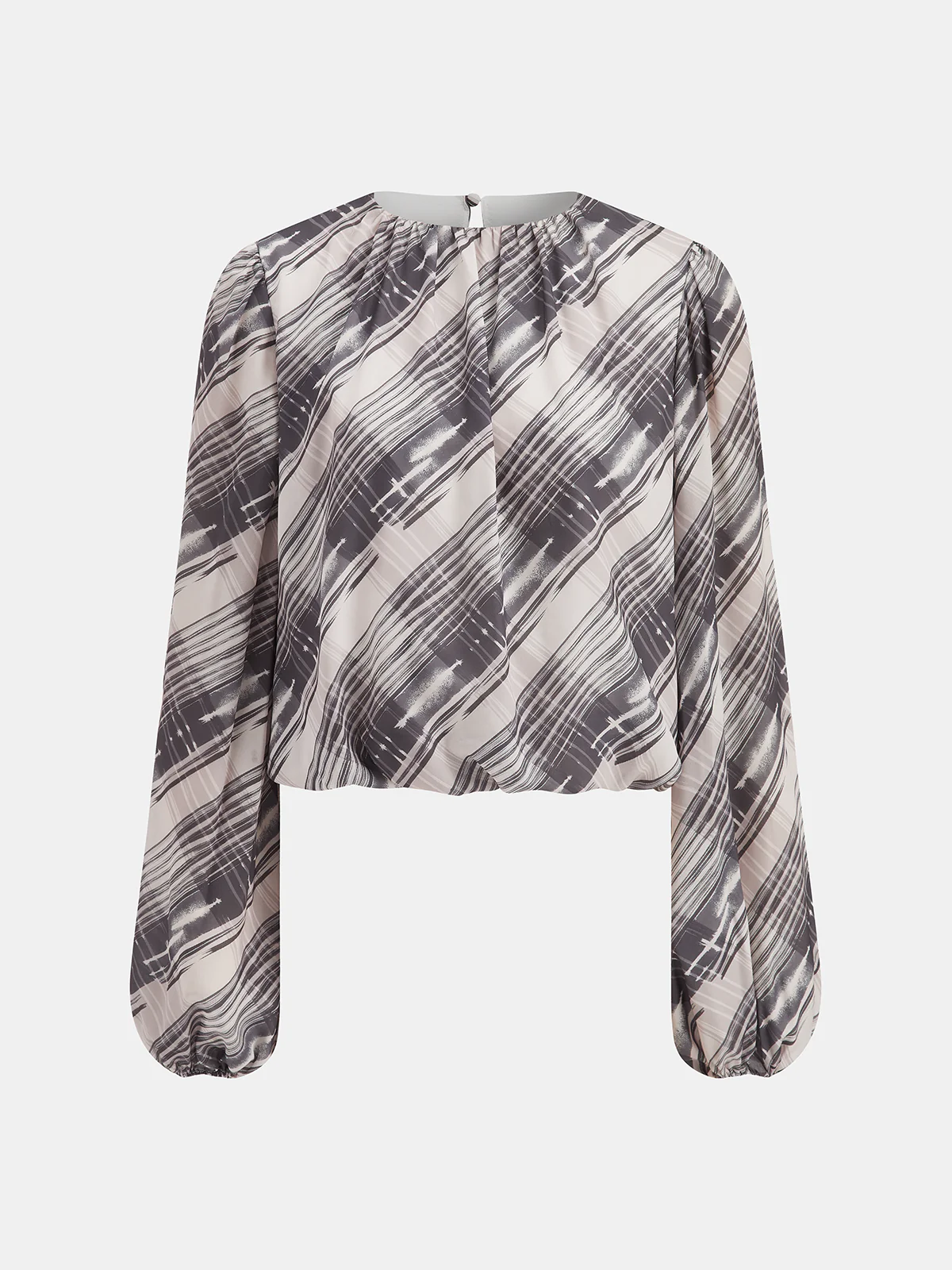 Abstract Striped Puff-Sleeve Blouse - Image 2
