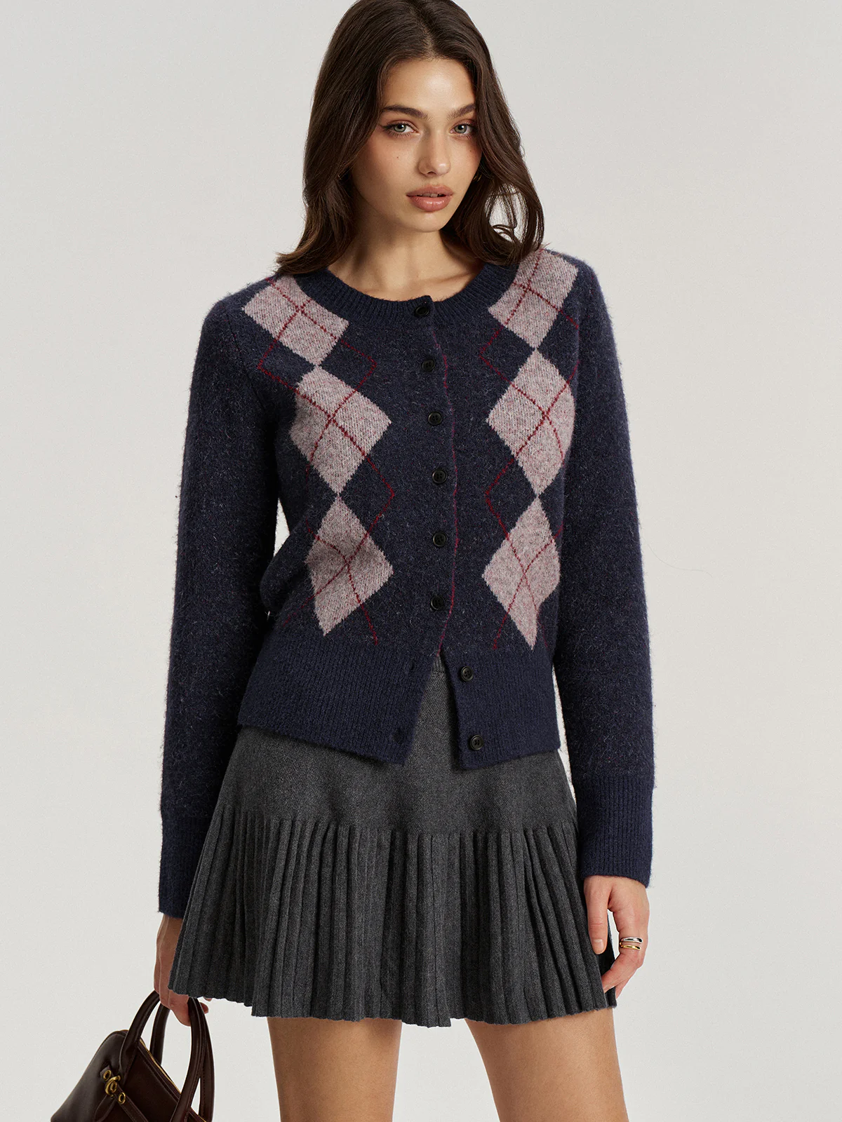 Argyle Jacquard Wool Blend Cardigan - Image 4