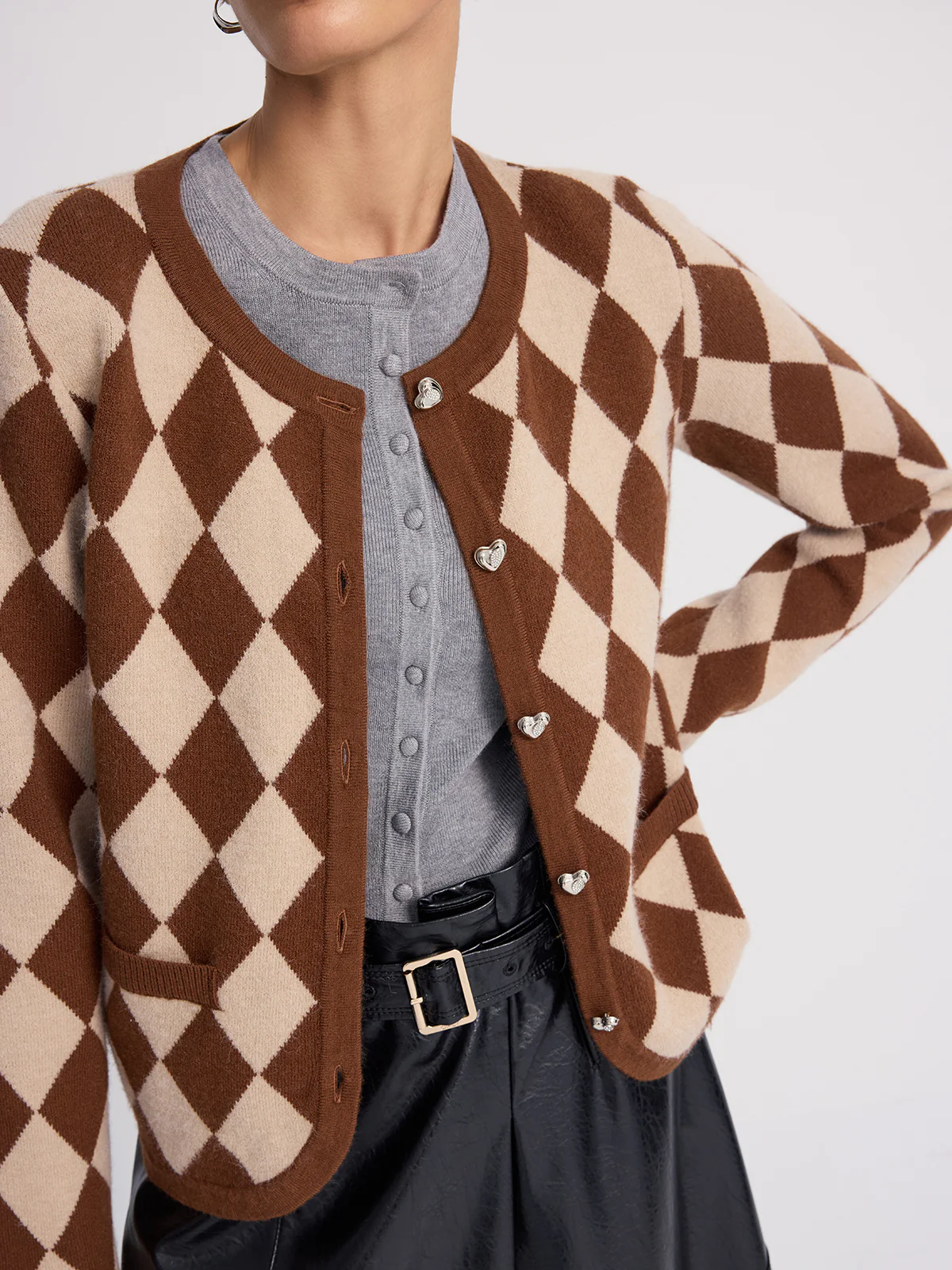 Argyle-Patterned Knit Cardigan - Image 3
