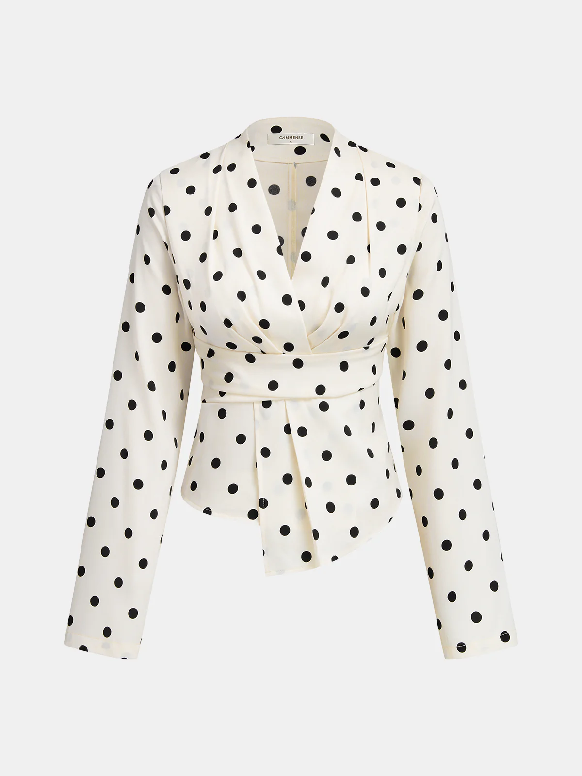 Asymmetric Hem Polka Dot V-Neck Blouse