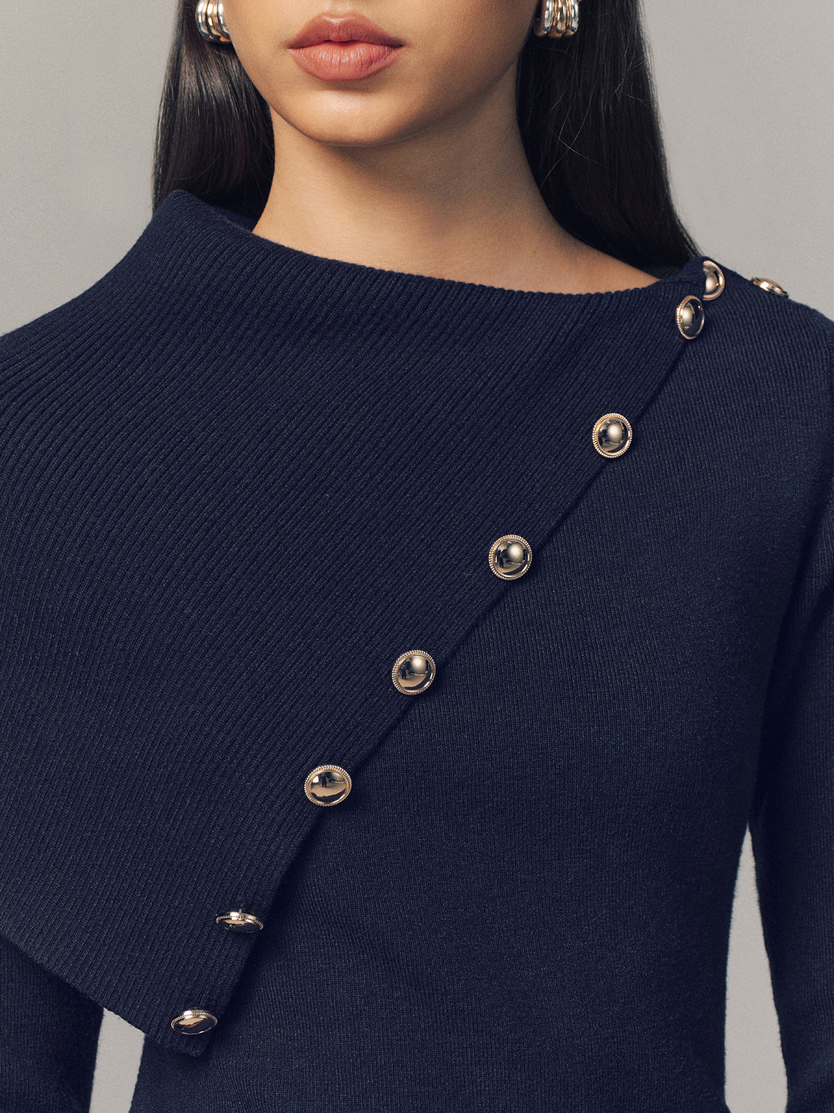 Asymmetric Metal Detail Ribbed Knit Top - Image 4