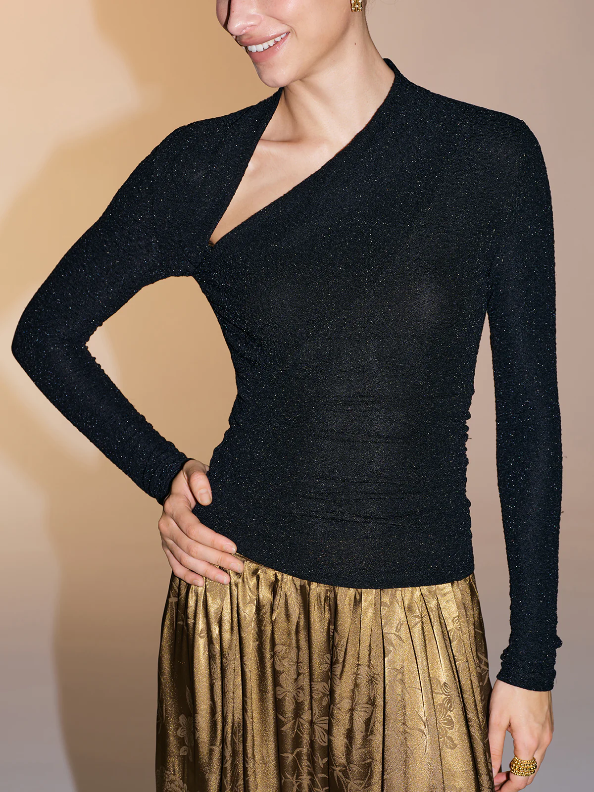 Asymmetric Neckline Sparkle Knit Top - Image 2