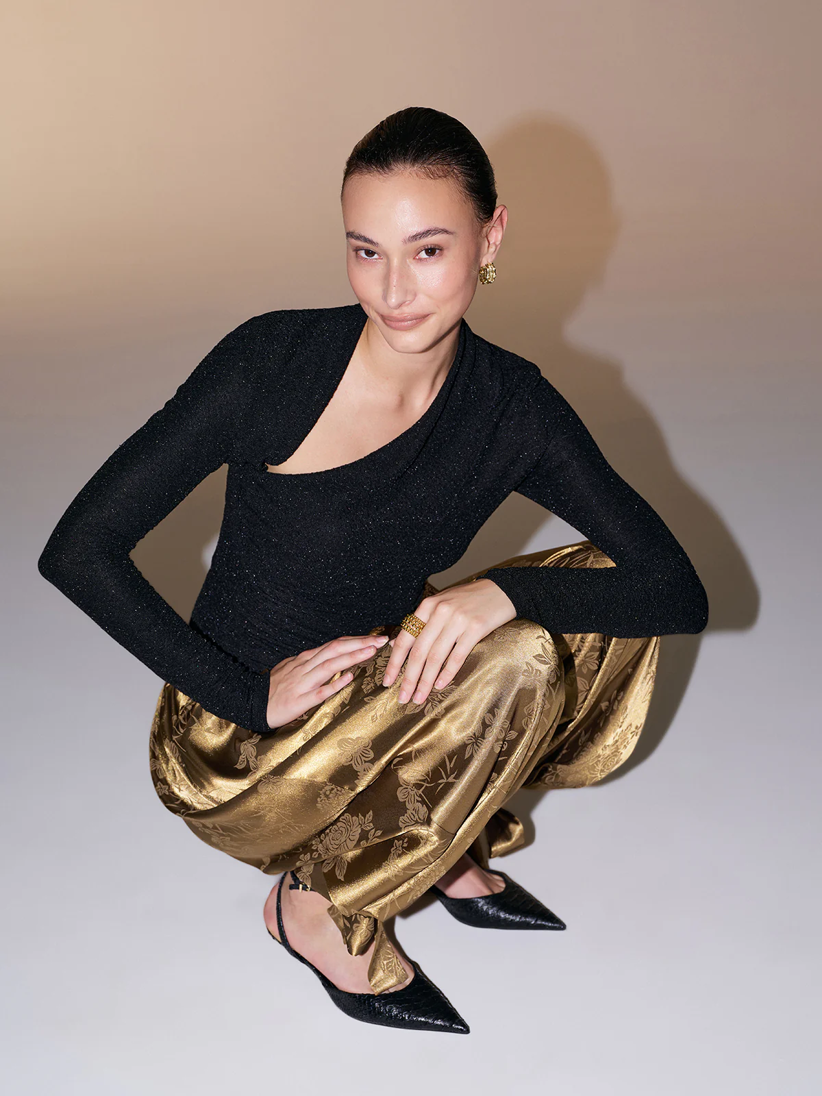 Asymmetric Neckline Sparkle Knit Top - Image 3