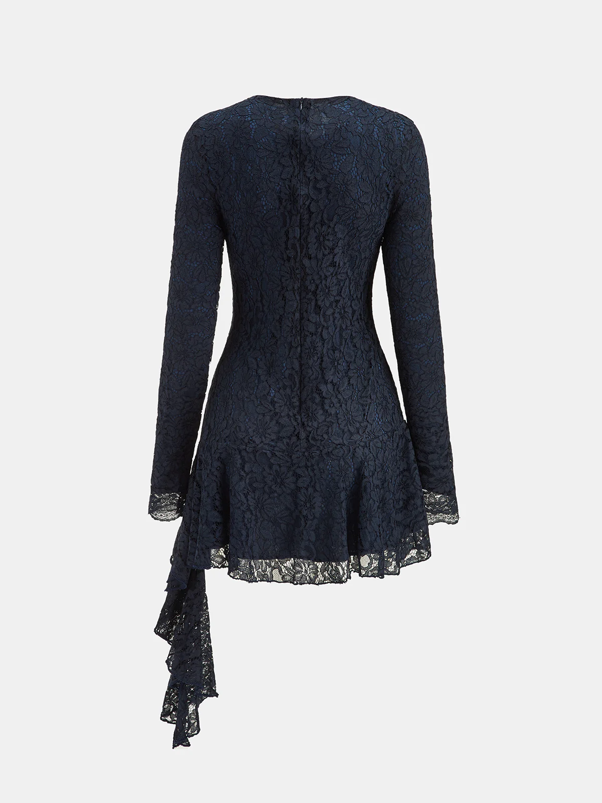 Asymmetric Ruffled Lace Long-Sleeve Dress - Image 2