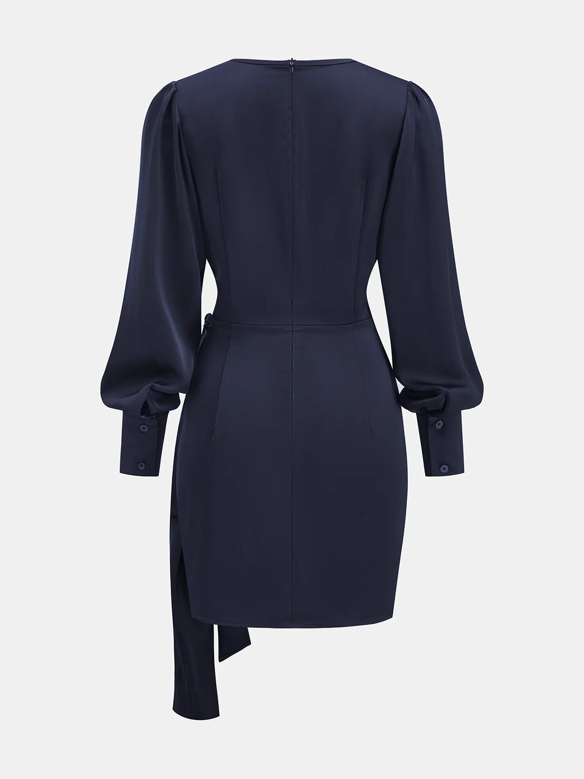 Asymmetric Satin Wrap Mini Dress - Image 2