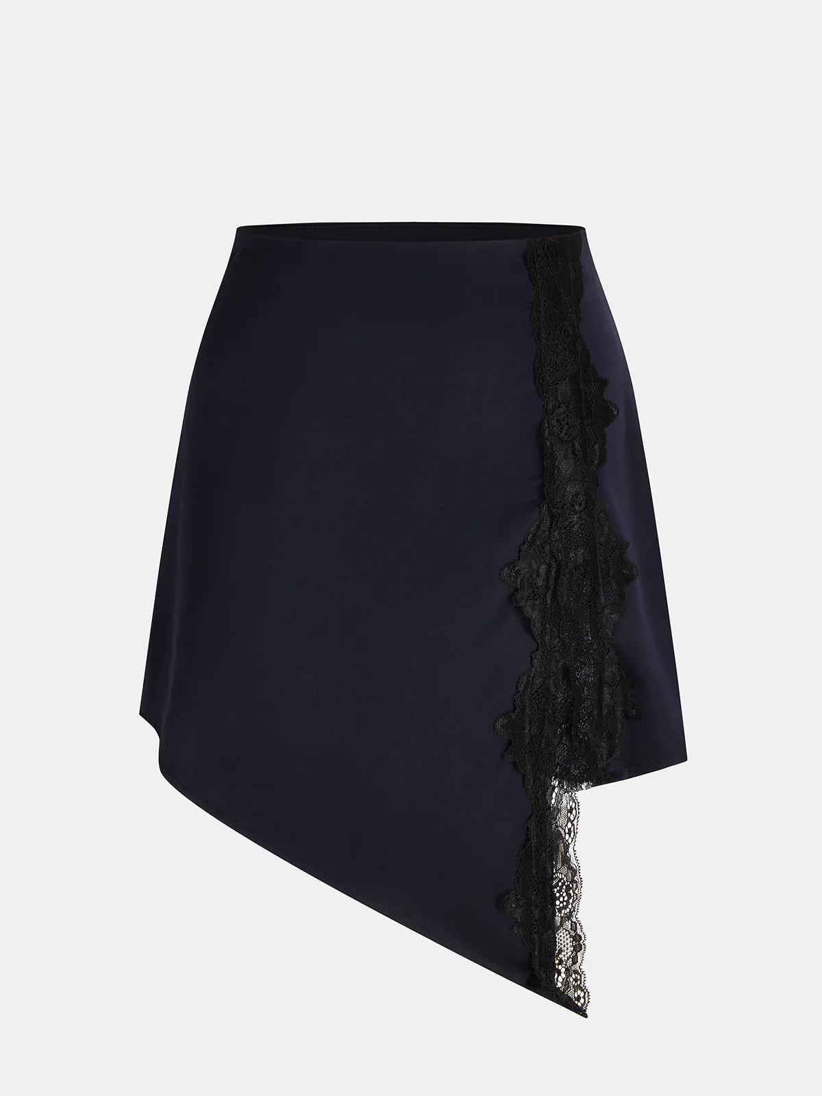 Asymmetrical Lace Trim Satin Mini Skirt