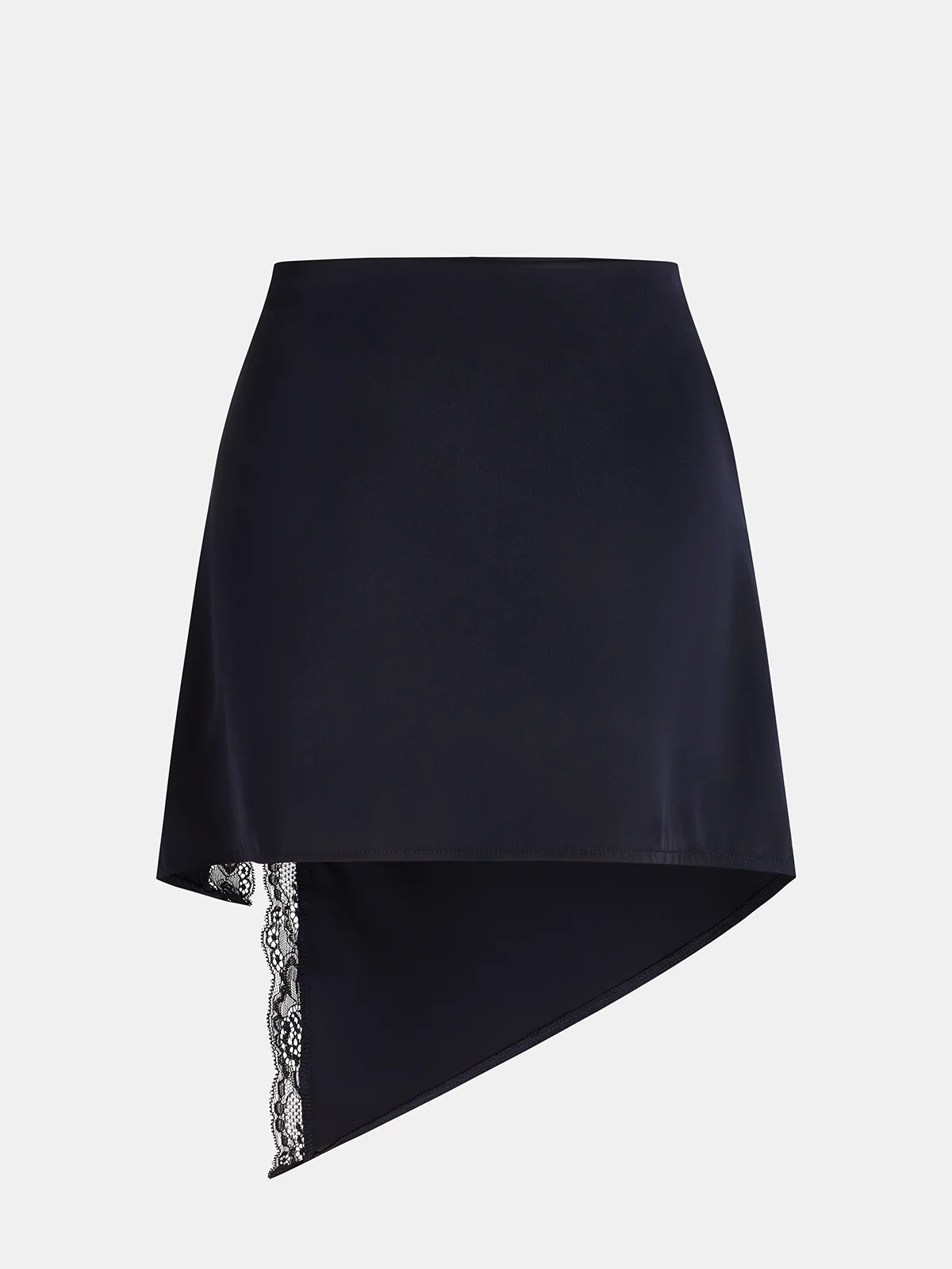 Asymmetrical Lace Trim Satin Mini Skirt - Image 2