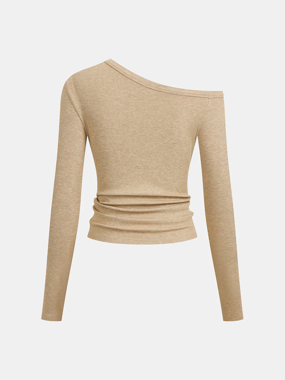 Asymmetrical Off-Shoulder Rib Knit Henley Top - Image 2