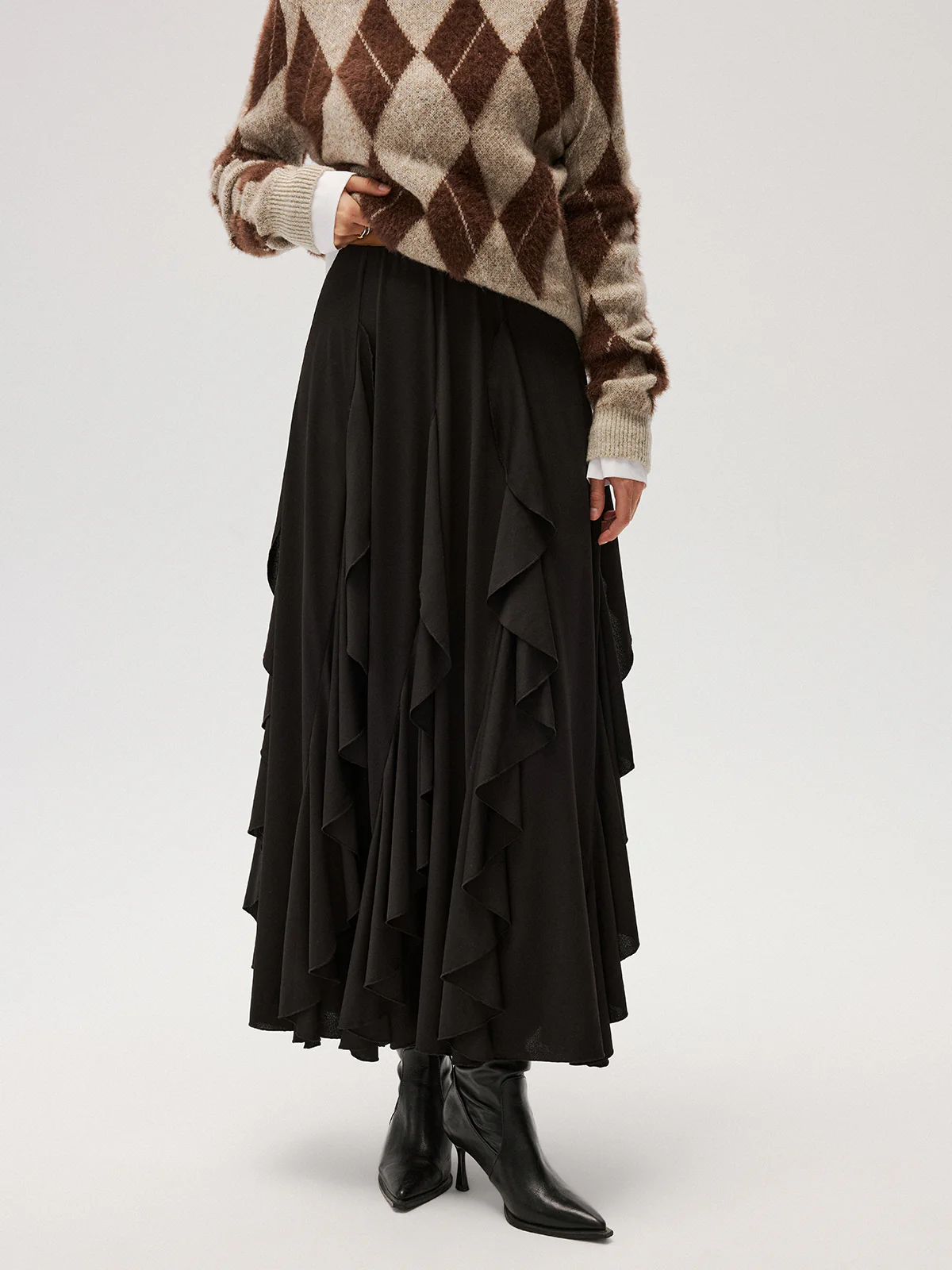 Asymmetrical Ruffle Mesh Maxi Skirt - Image 6