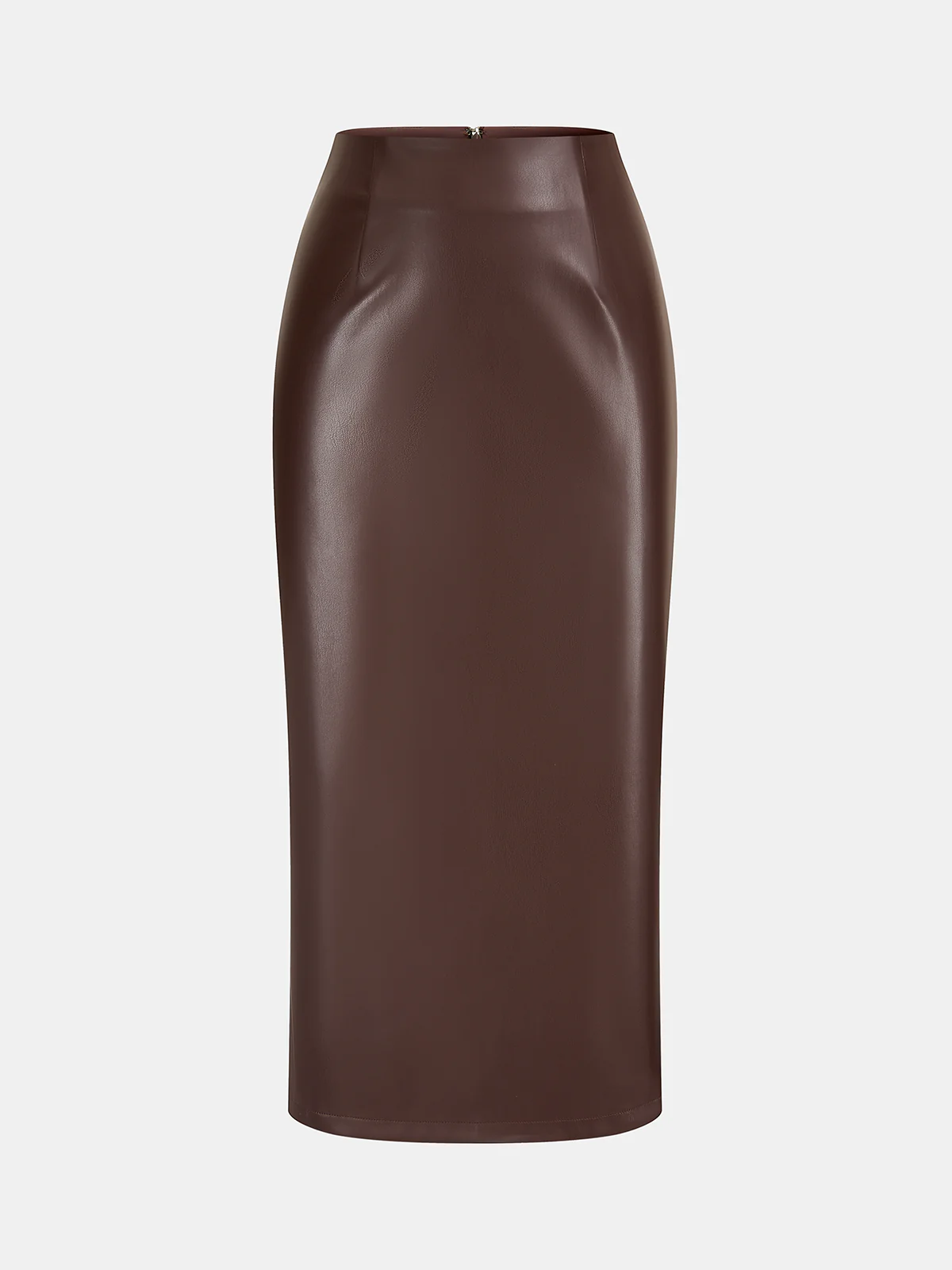 Back Slit Faux Leather Midi Pencil Skirt
