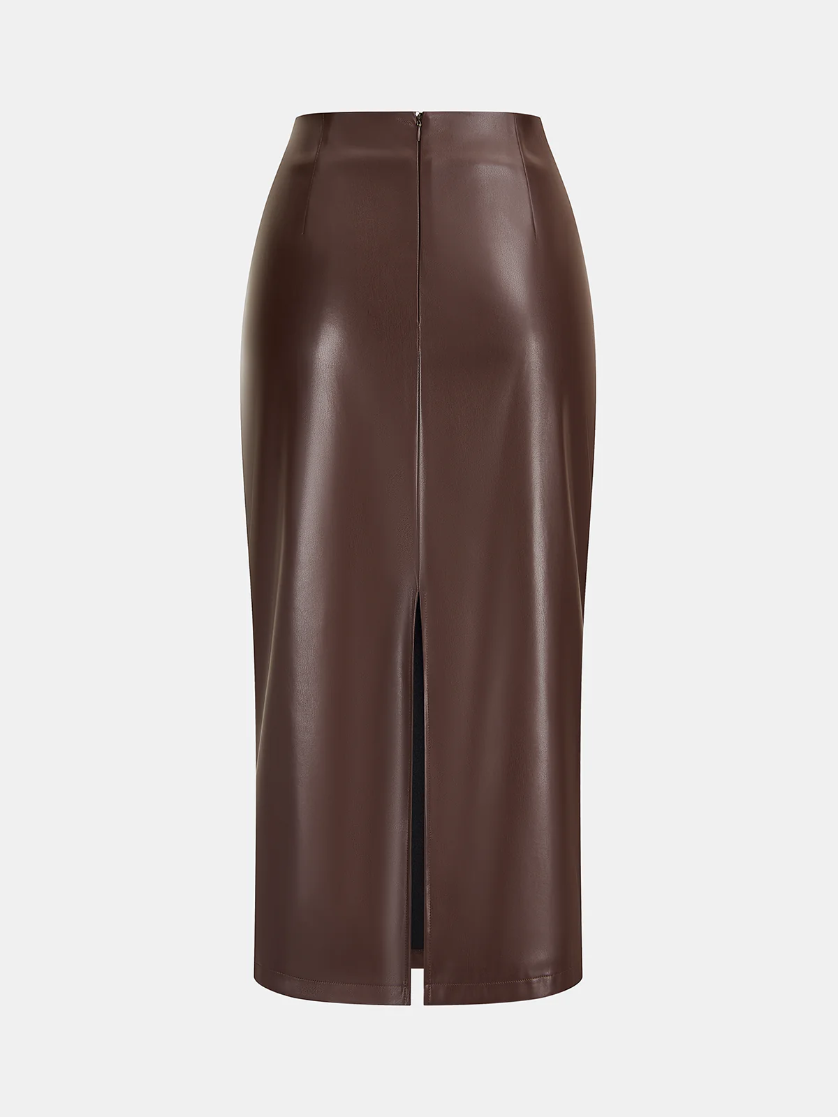 Back Slit Faux Leather Midi Pencil Skirt - Image 2