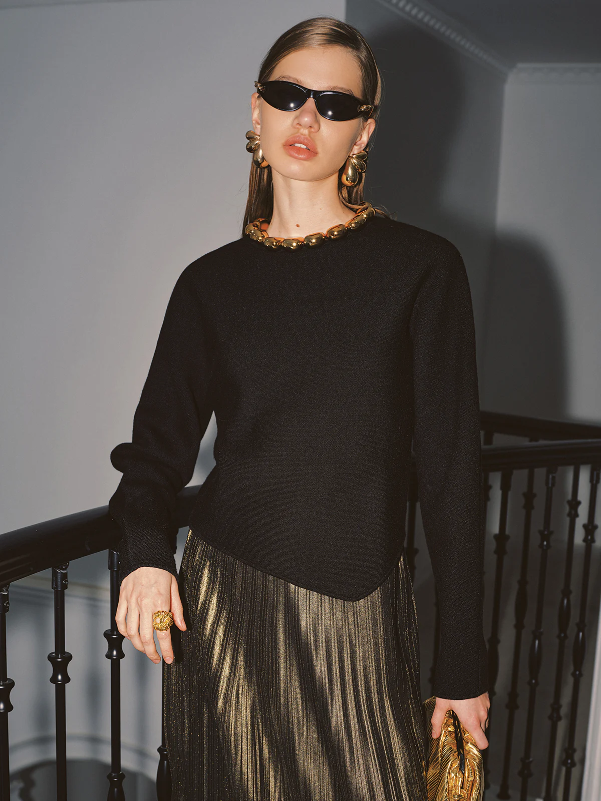Ball Detail Neckline Long-Sleeve Sweater - Image 3