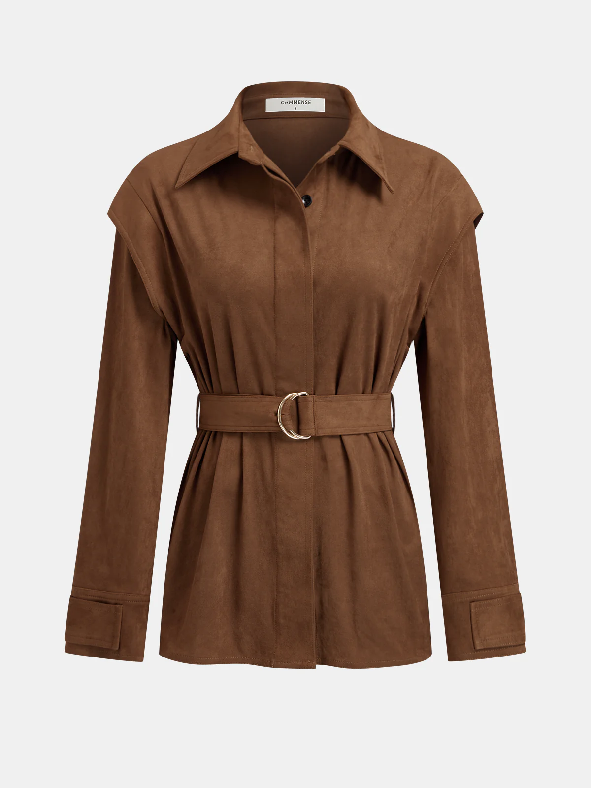 Belted Collared Suede Effect Jacket