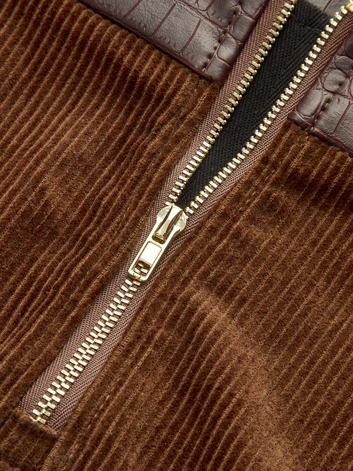 Faux Leather Panel Corduroy Mini Skirt - Image 4