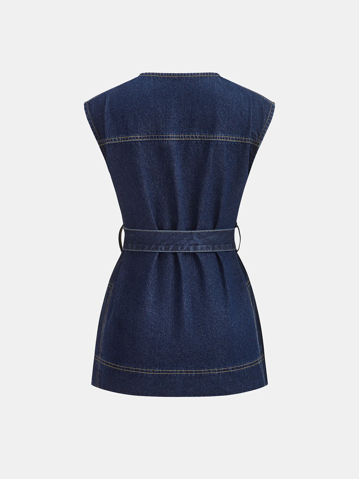 Belted Denim Sleeveless Vest & Shorts Set - Image 4