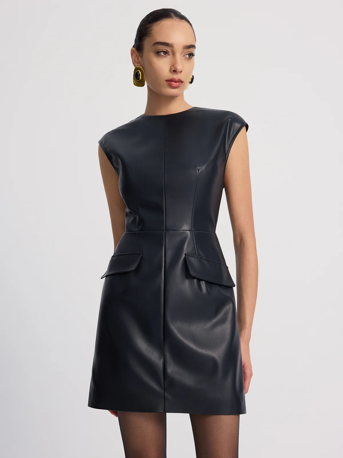 Belted Faux Leather Mini Dress - Image 5