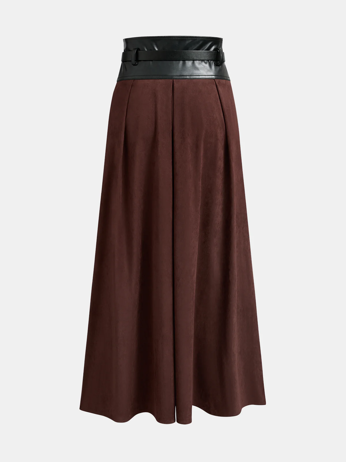 Belted Faux Leather Panel Suede Effect Maxi Skirt - Image 2