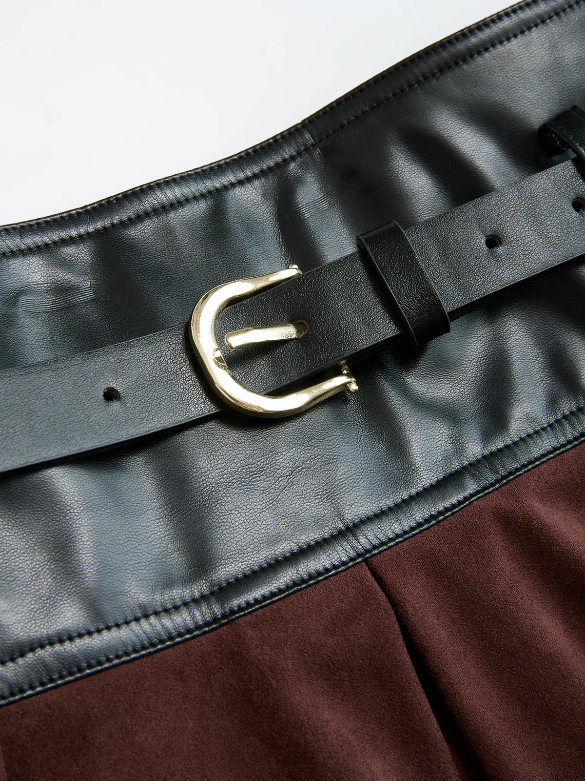 Belted Faux Leather Panel Suede Effect Maxi Skirt - Image 5