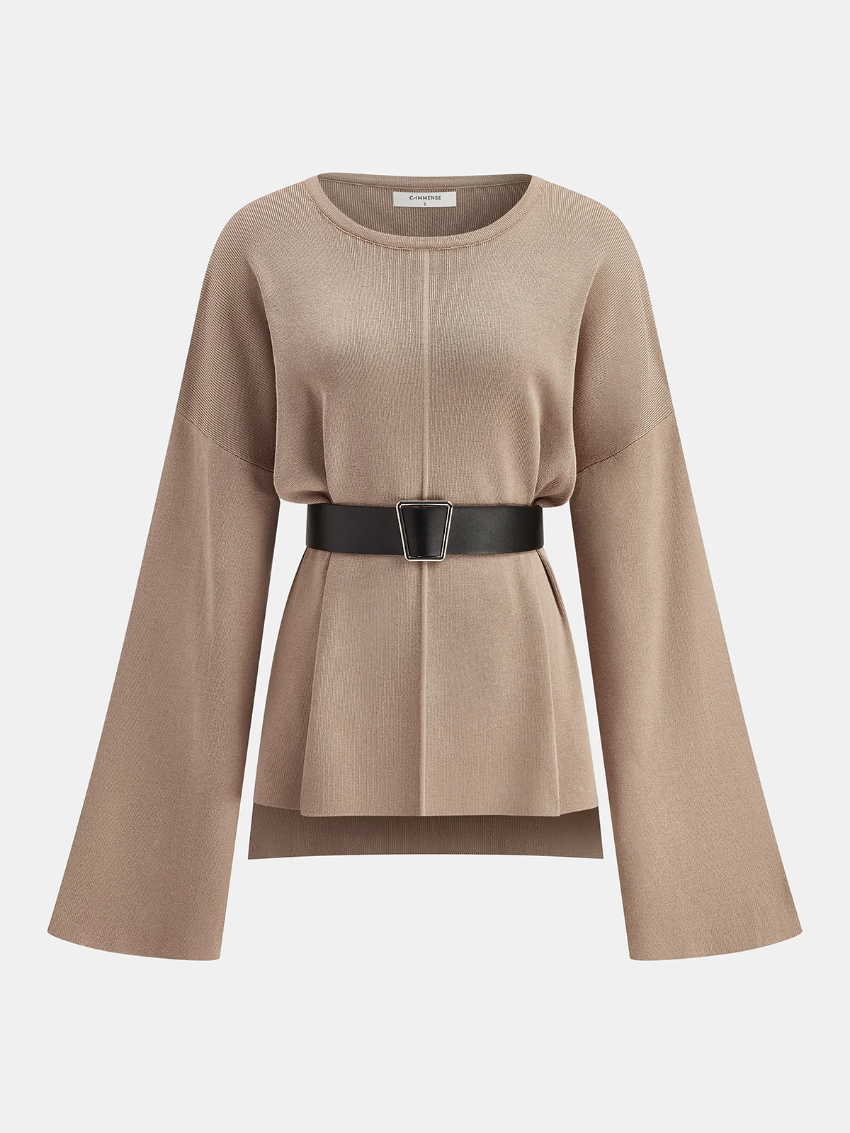 Belted Flare-Sleeve Knit Two-Piece Set - Image 2