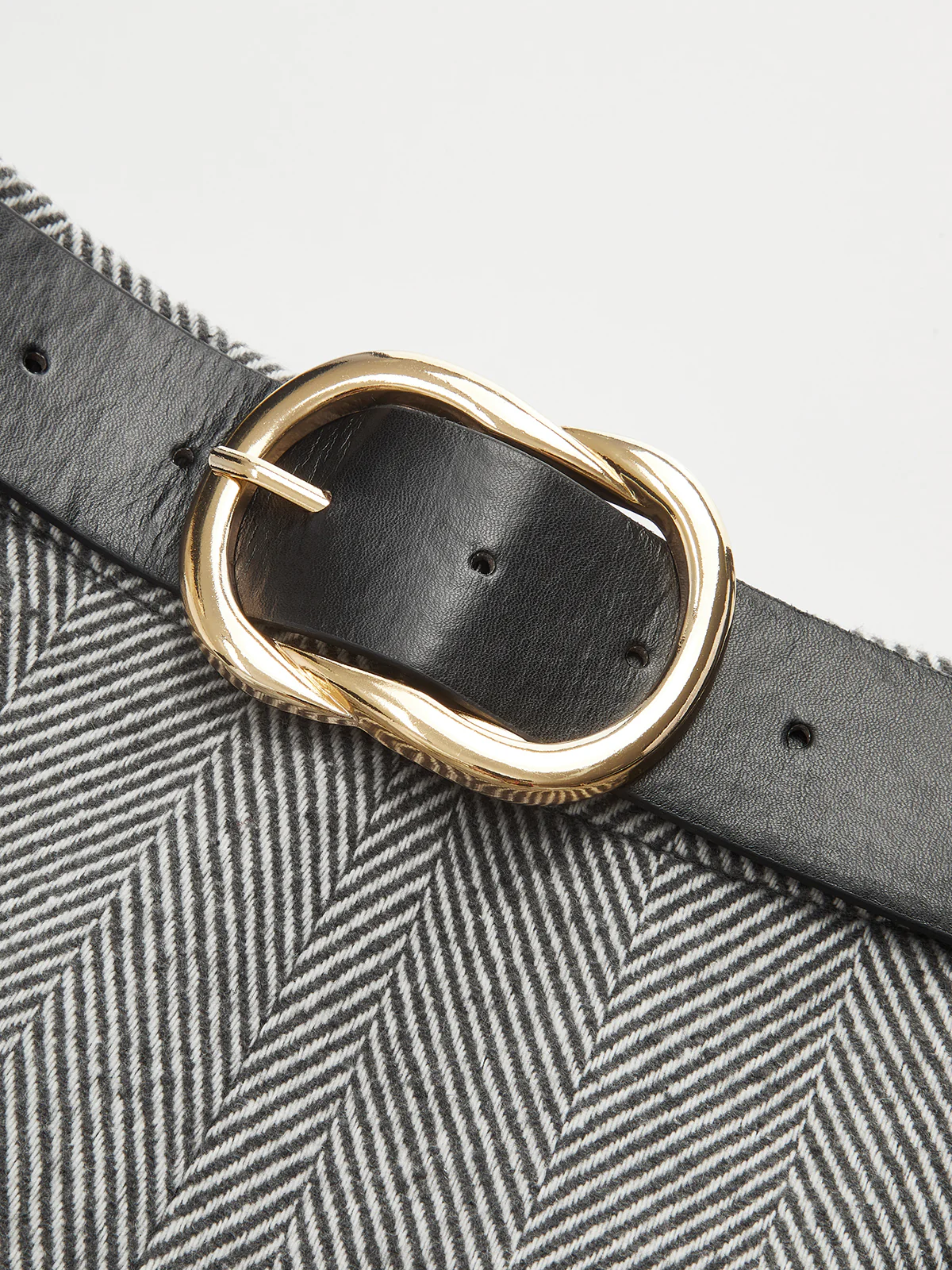 Belted Herringbone Slit Midi Skirt - Image 3