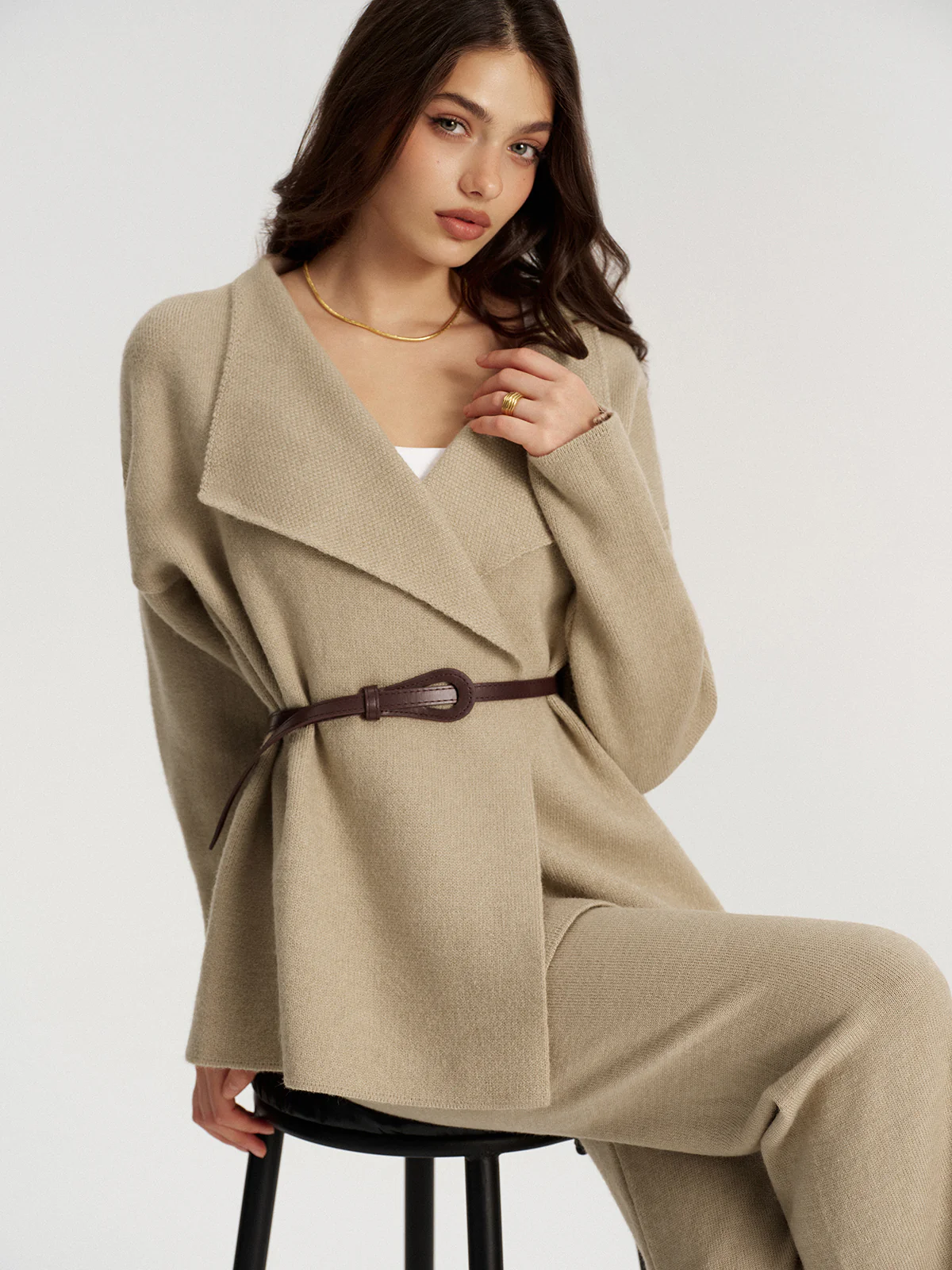 Belted Knit Blazer and Pants Set