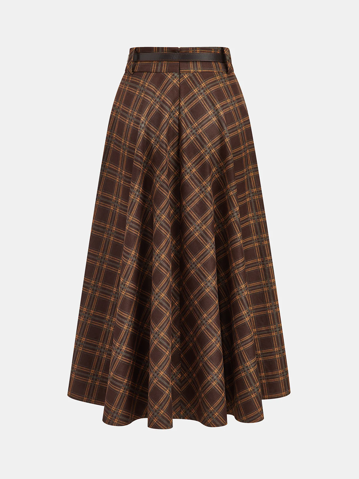 Belted Plaid A-Line Skirt - Image 2