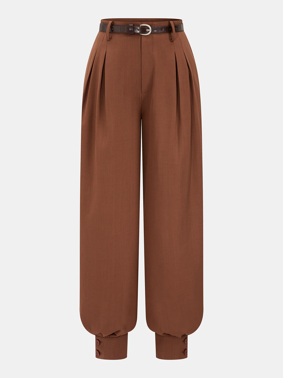 Belted Pleated Balloon-Leg Pants
