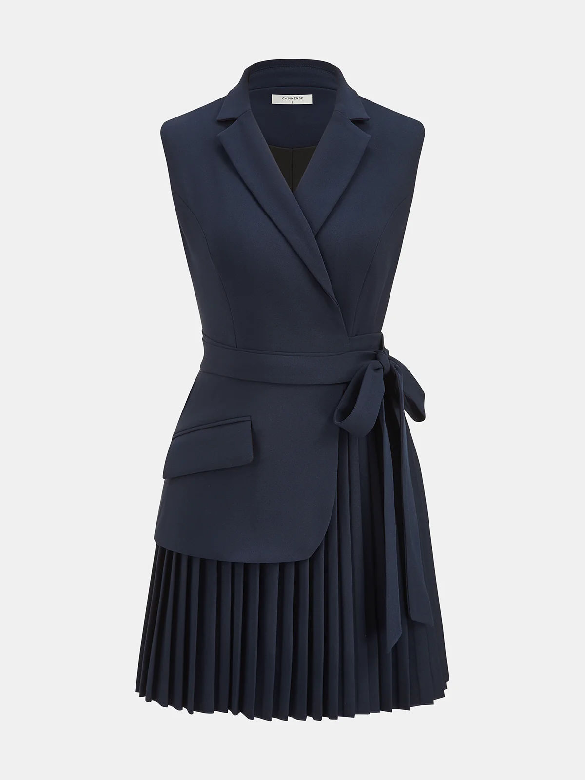 Belted Pleated Sleeveless Blazer Dress - Image 3