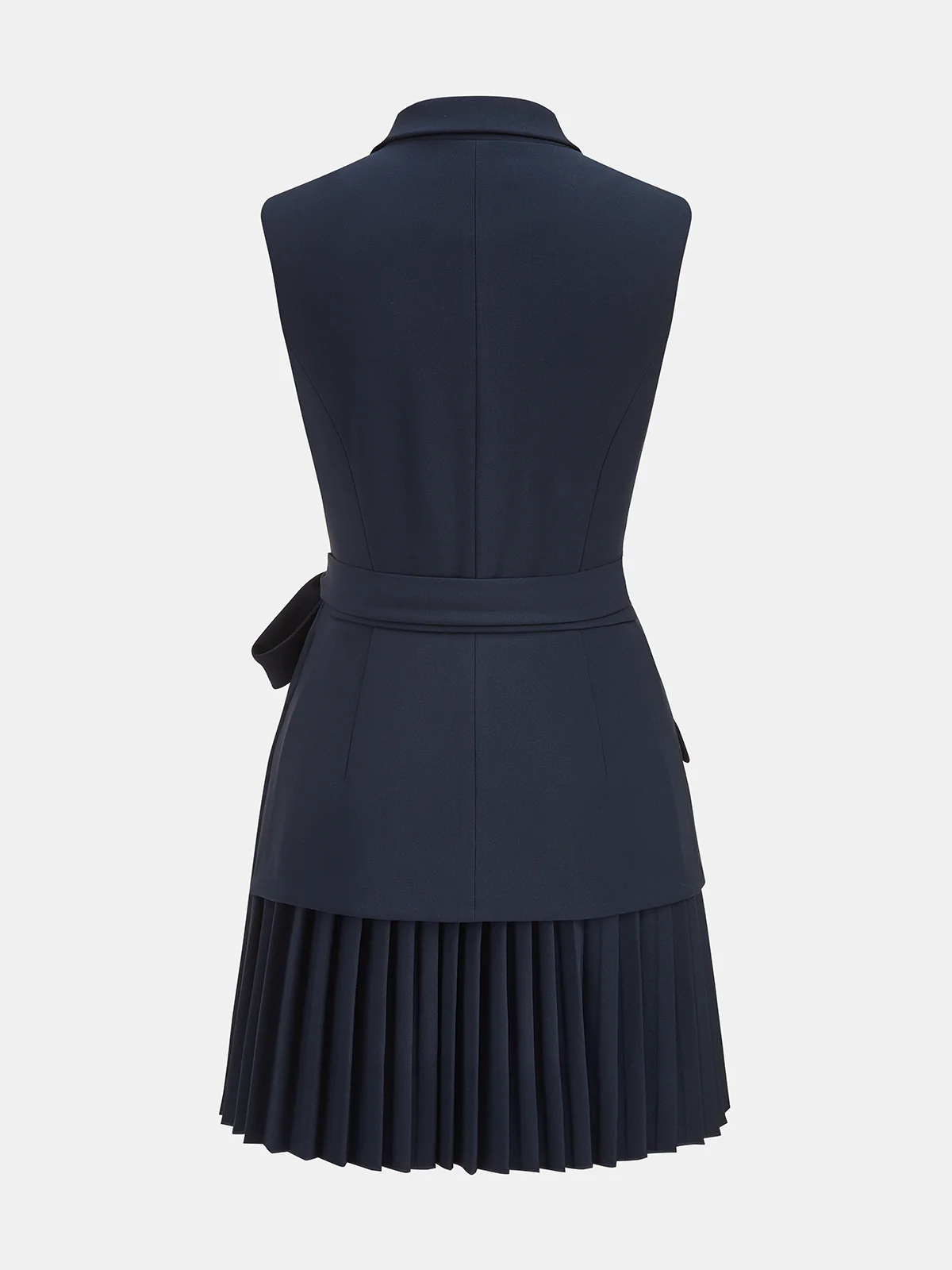 Belted Pleated Sleeveless Blazer Dress - Image 4