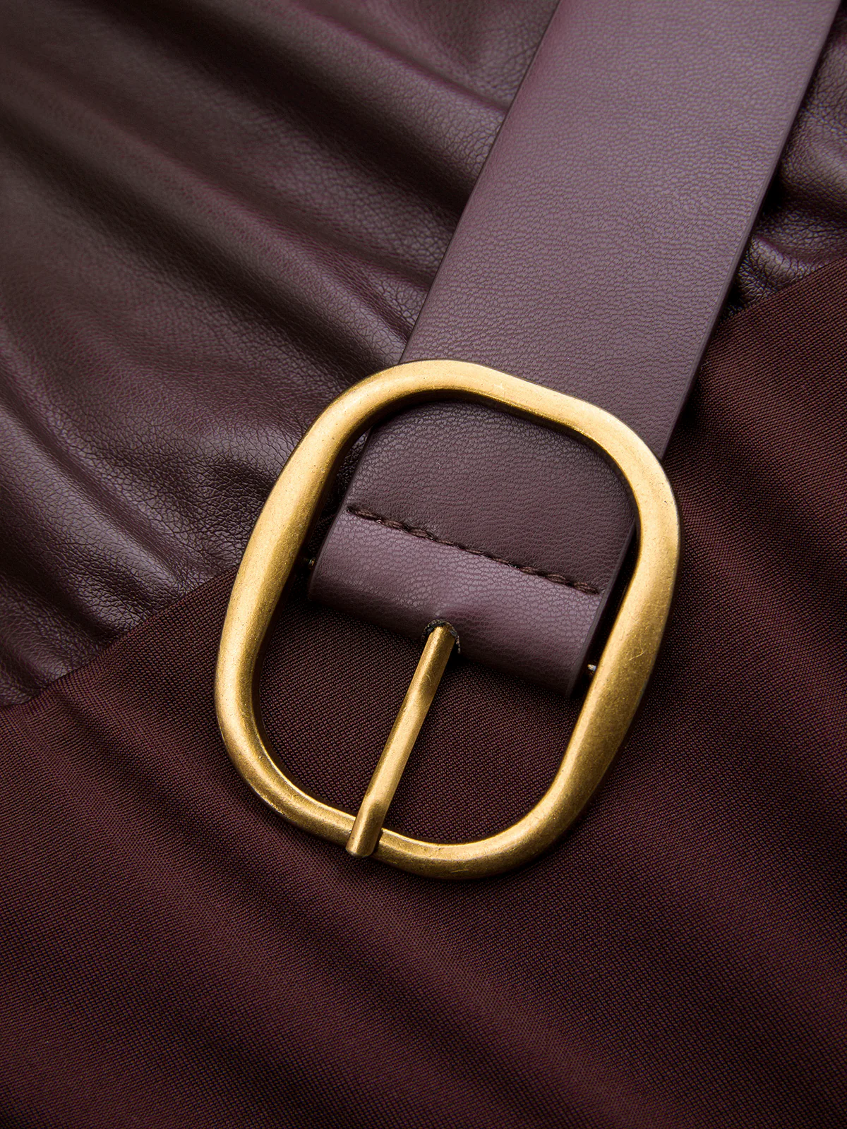 Belted Ruched Sleeveless Faux Leather Bodysuit - Image 4