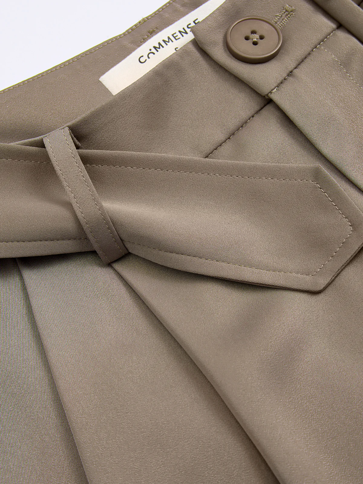 Belted Satin Pleated Wide-Leg Pants - Image 4