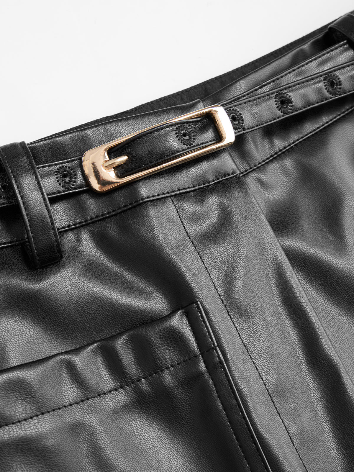 Belted Straight Leg Faux Leather Pants - Image 4