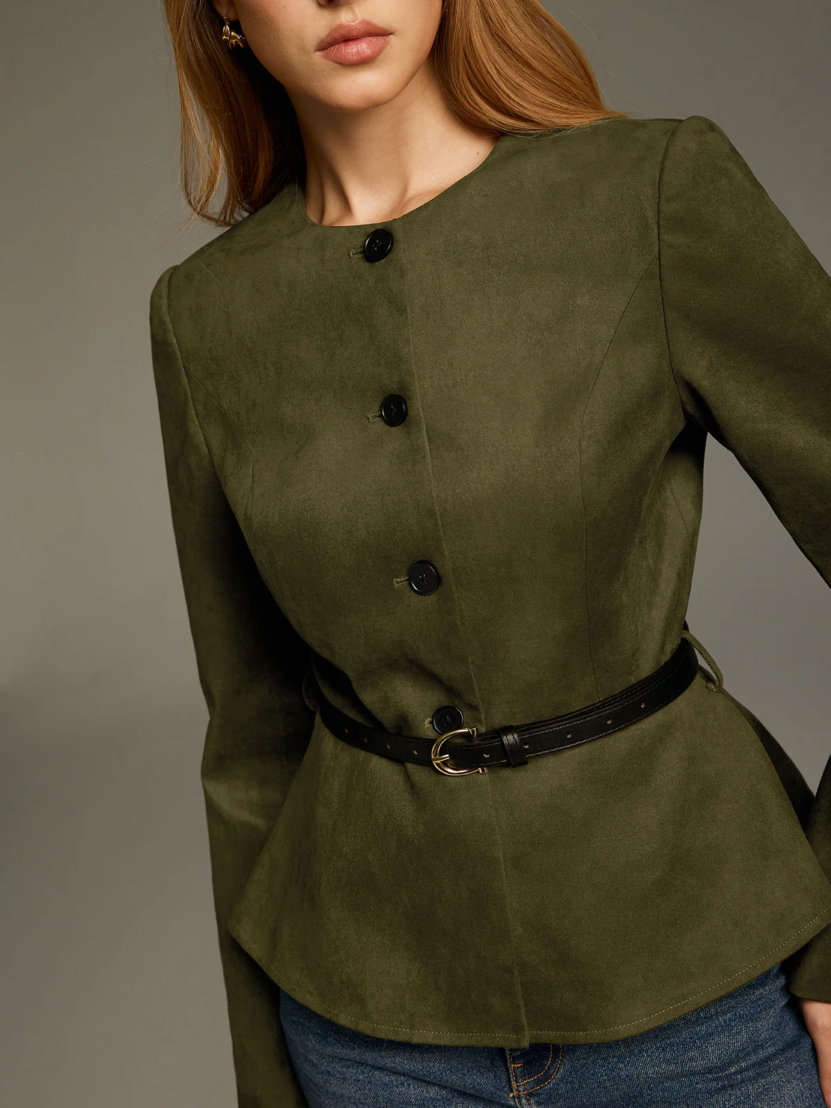 Belted Suede Effect Peplum Jacket - Image 3