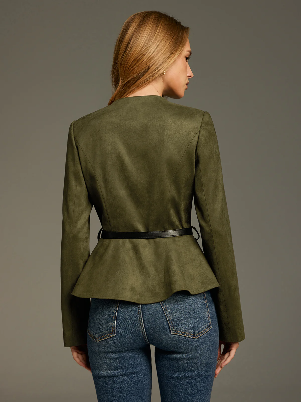 Belted Suede Effect Peplum Jacket - Image 6