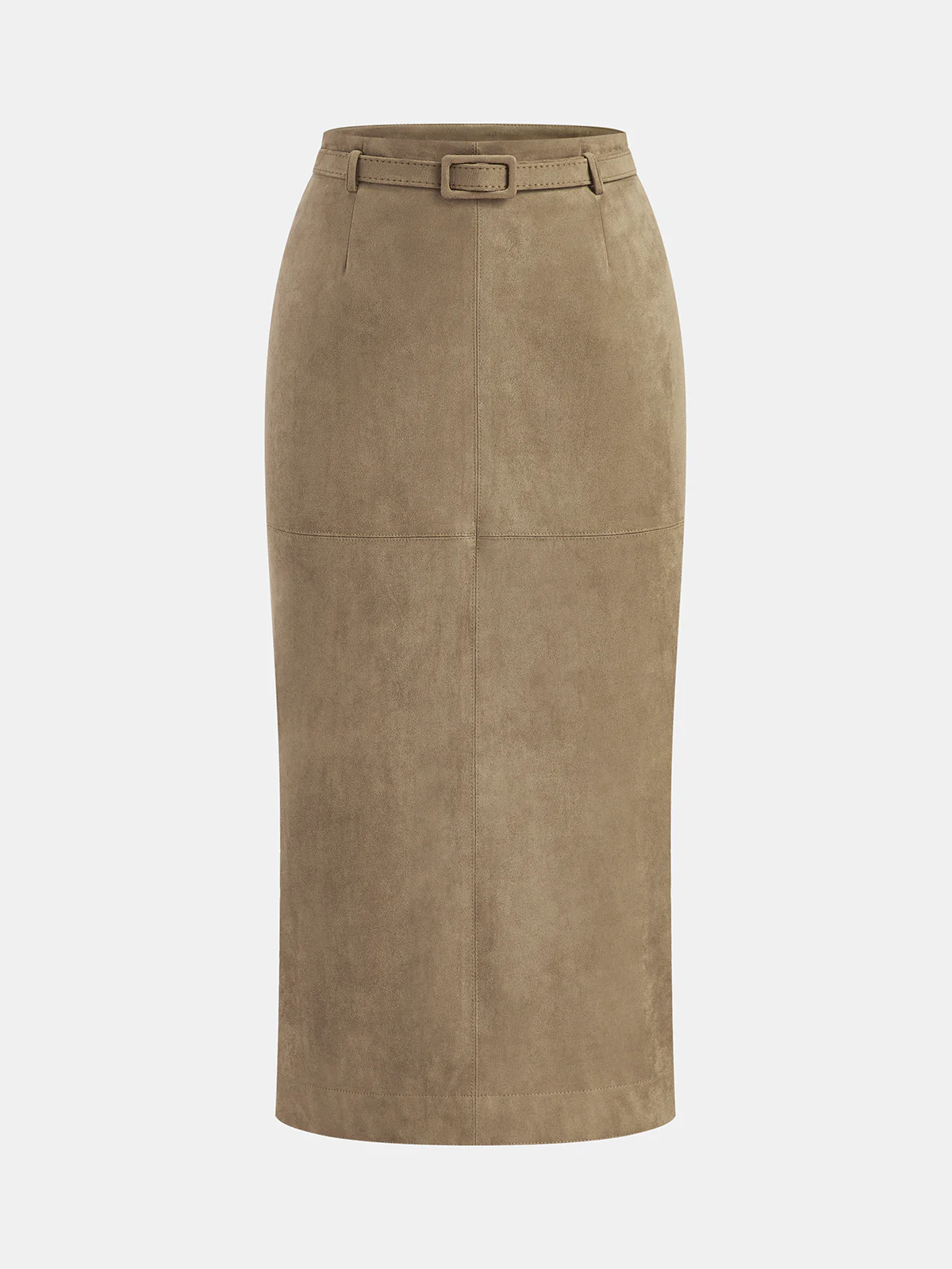 Belted Suede Midi Skirt
