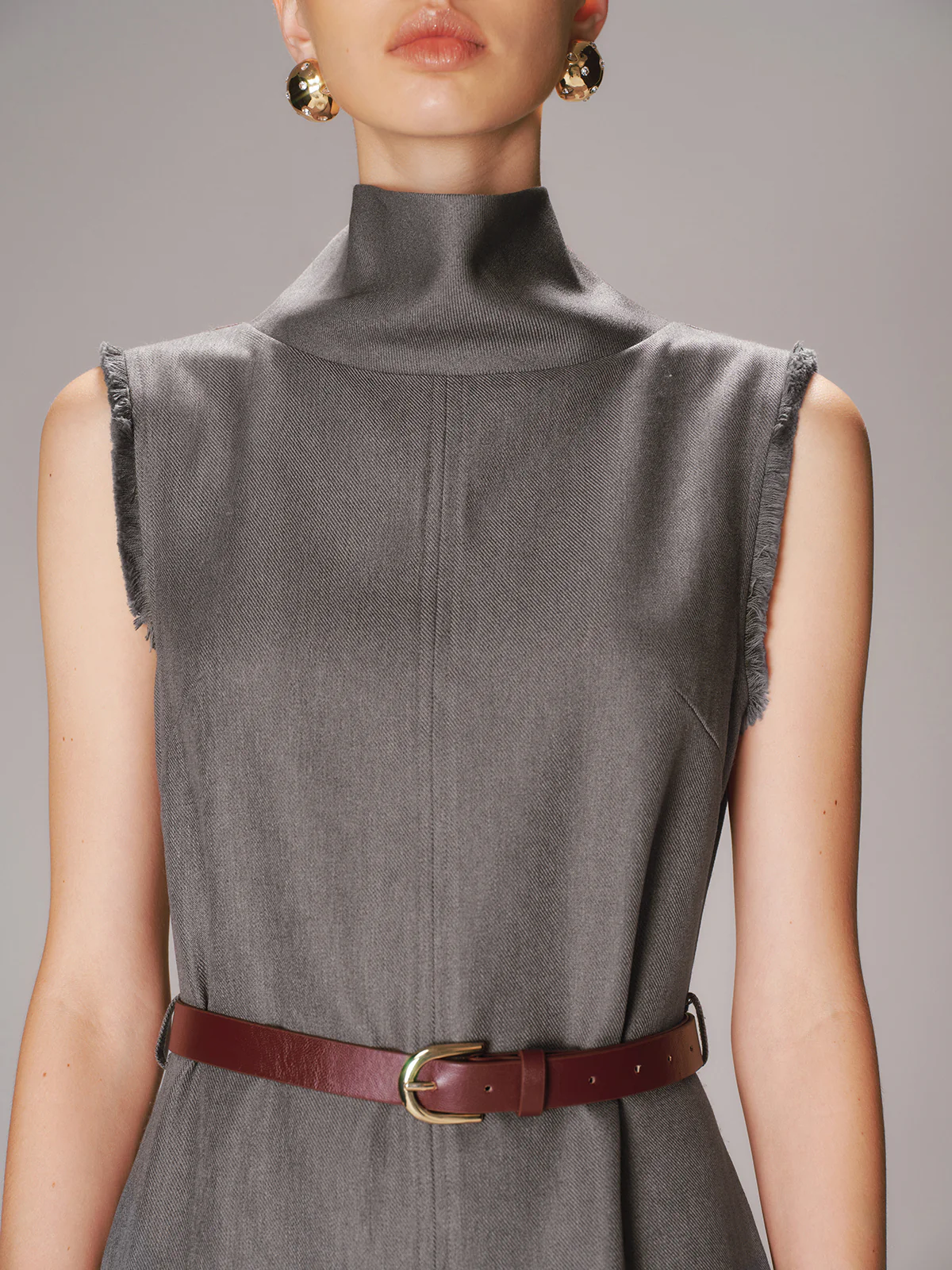 Belted Turtleneck Sleeveless Maxi Dress - Image 4