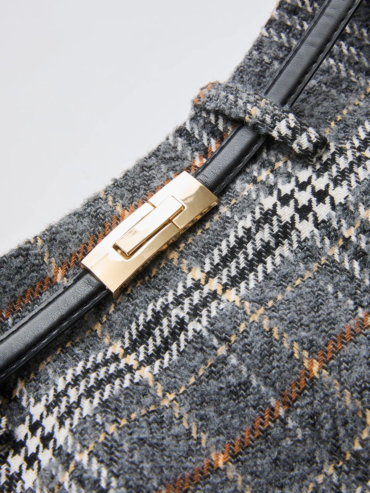 Belted Tweed Plaid Midi Skirt - Image 3