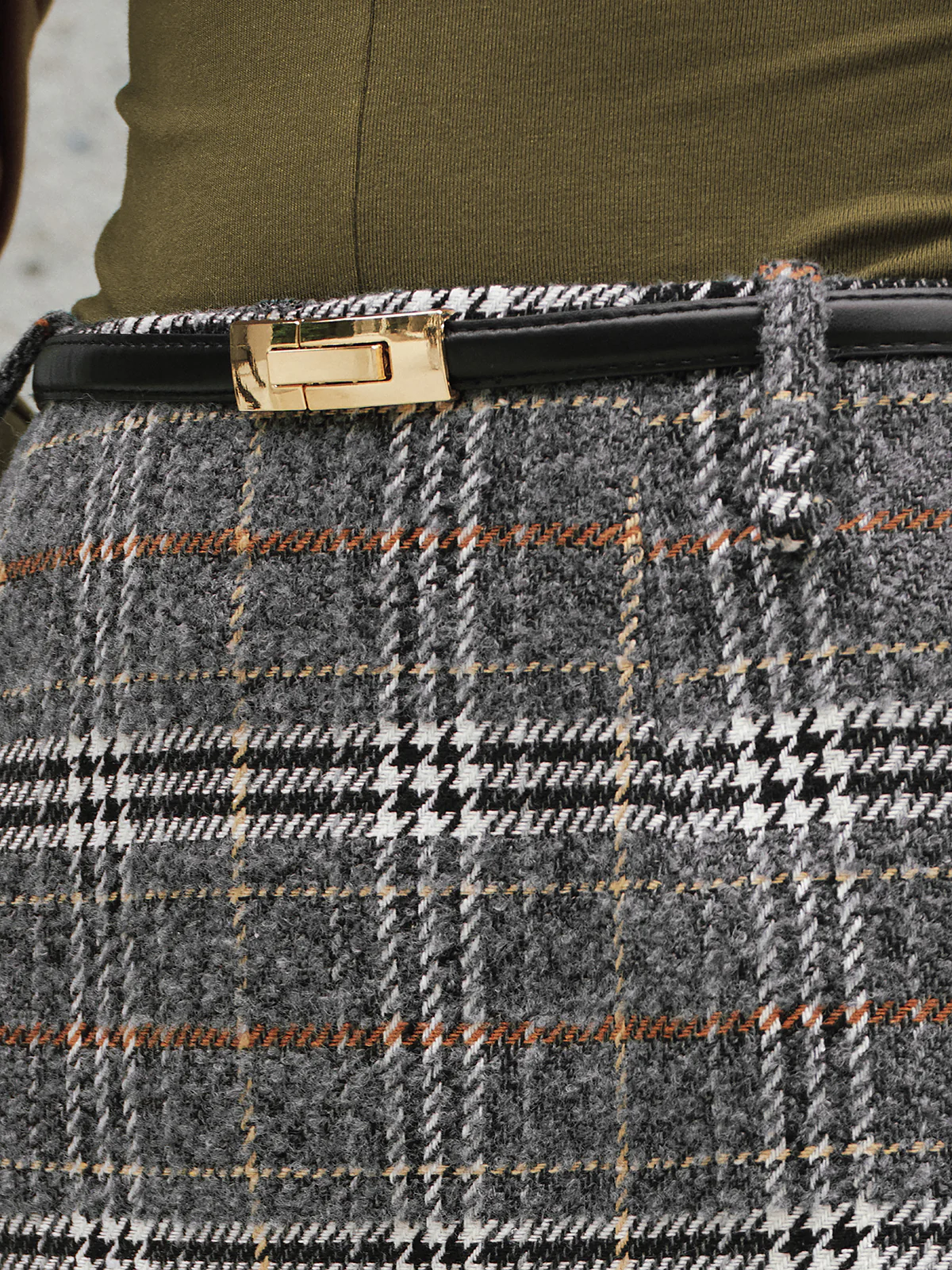 Belted Tweed Plaid Midi Skirt - Image 8