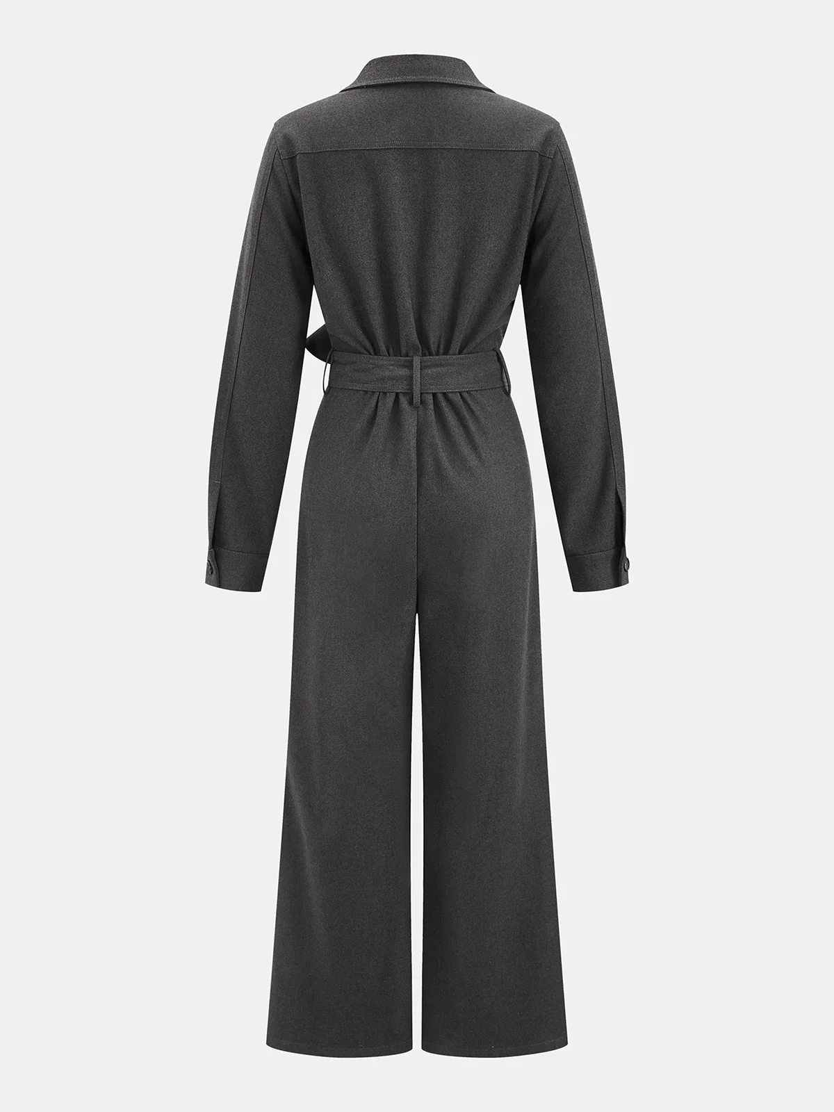 Belted Zip-Front Collared Wide-Leg Jumpsuit - Image 3