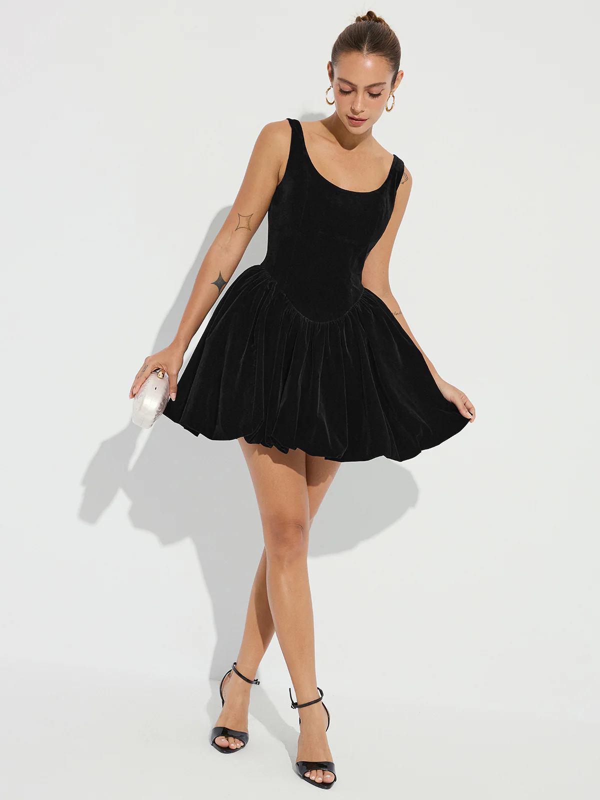 Bubble Hem Velvet Strappy Mini Dress - Image 7