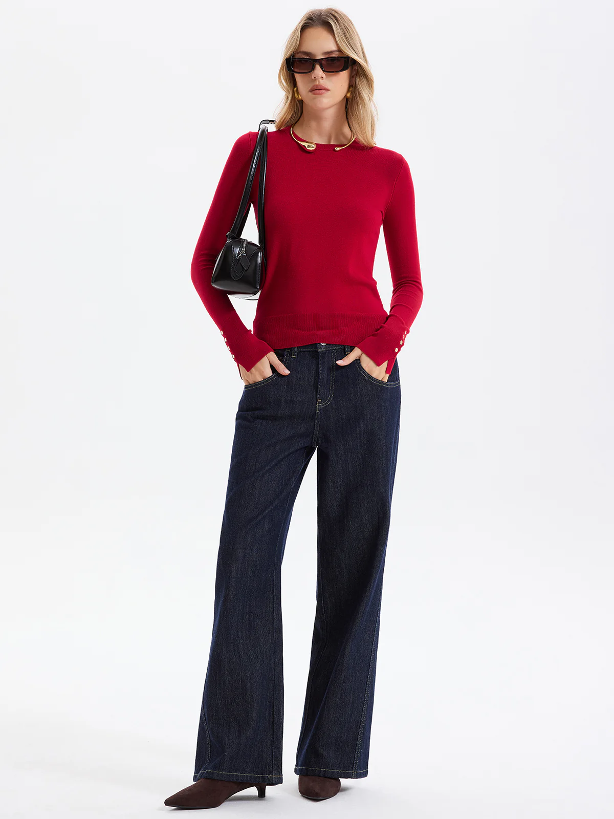 Button-Cuff Wool-Blend Knit Sweater - Image 2