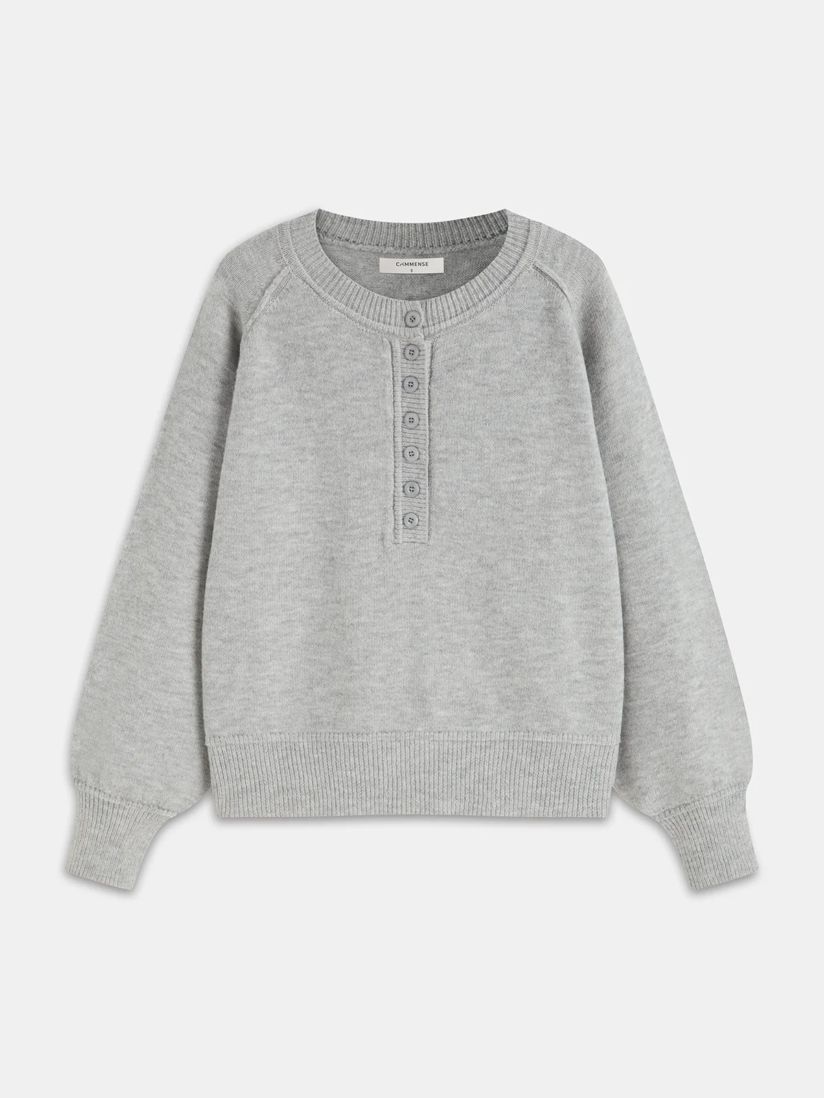 Button-Front Balloon-Sleeve Knit Sweater