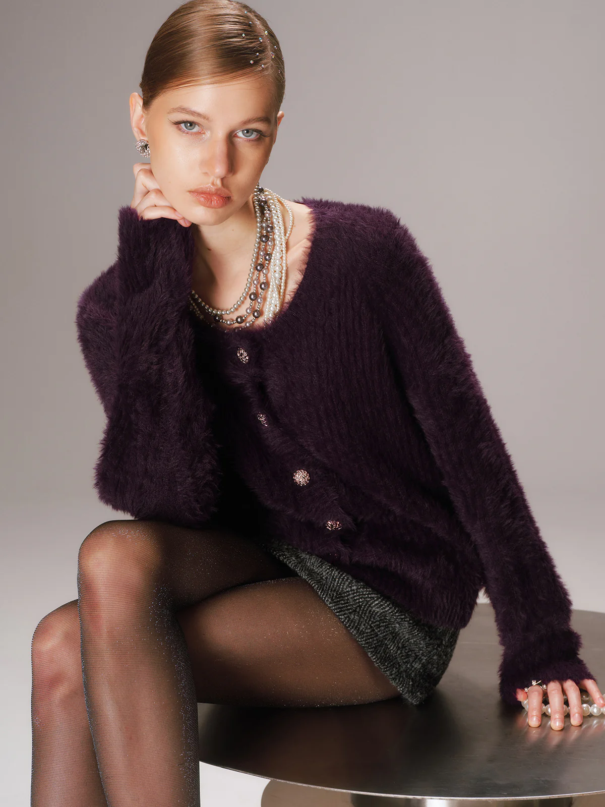 Button-Front Fuzzy Knit Cardigan - Image 4
