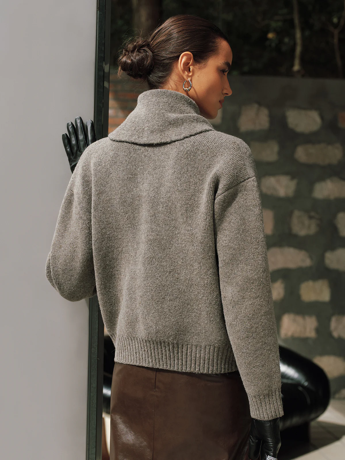 Button-Front Knit Cardigan with Scarf - Image 3