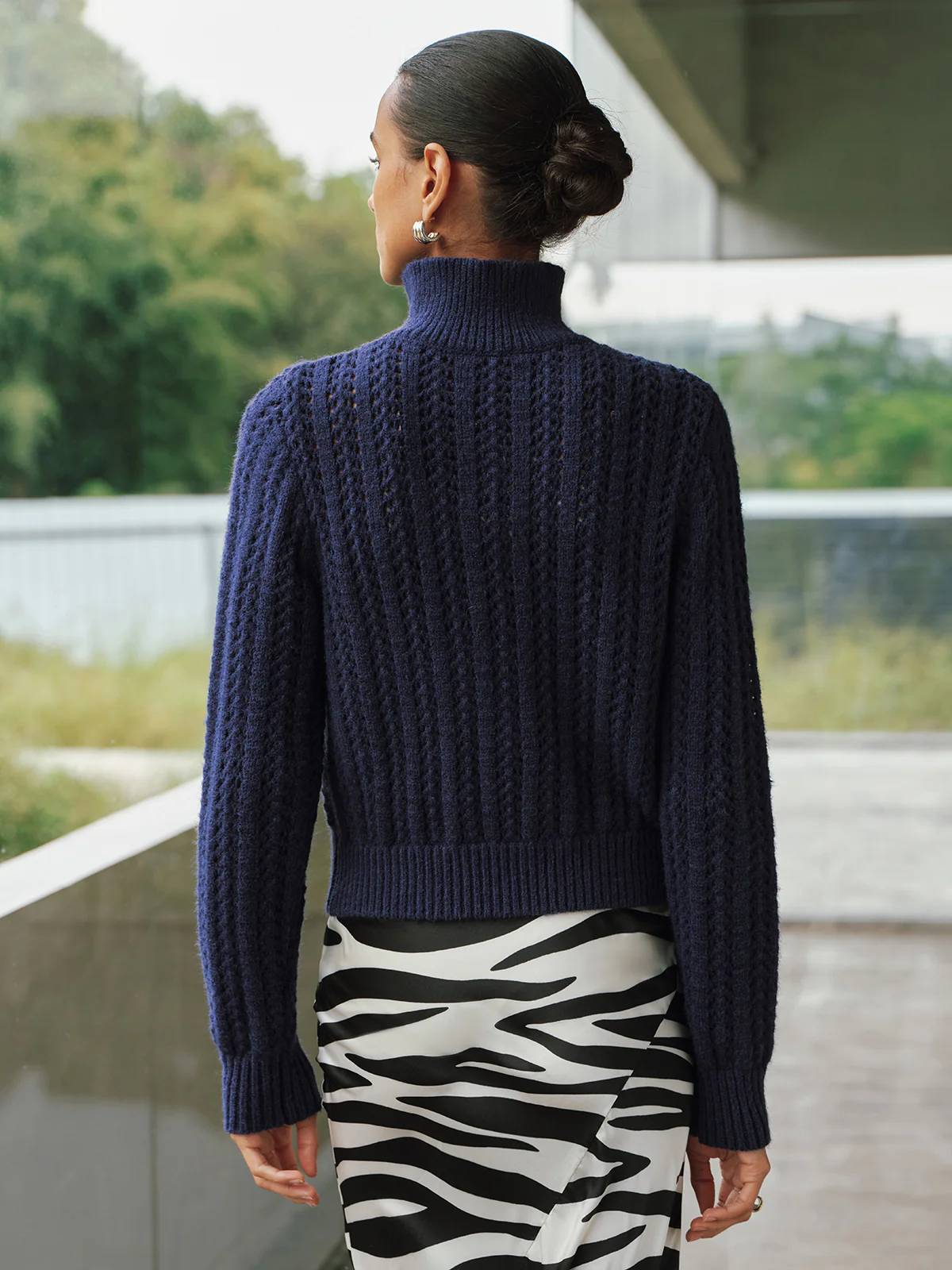 Cable-Knit Polo Collar Buckle-Detail Sweater - Image 6