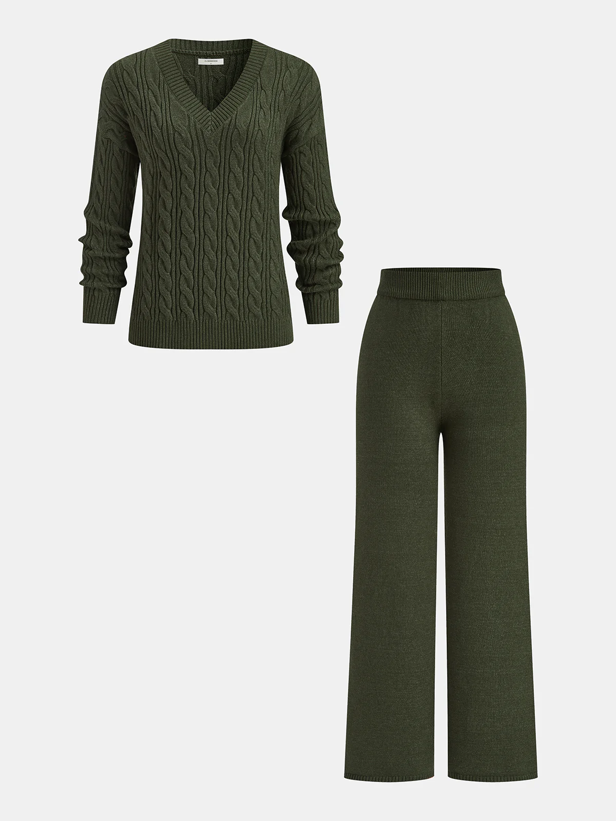 Cable Knit Sweater & Wide-Leg Pant Set