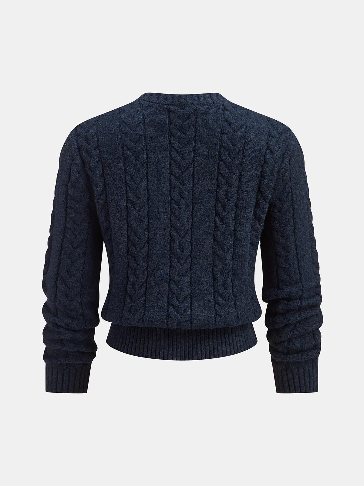 Cable Knit V-Neck Cropped Sweater - Image 2