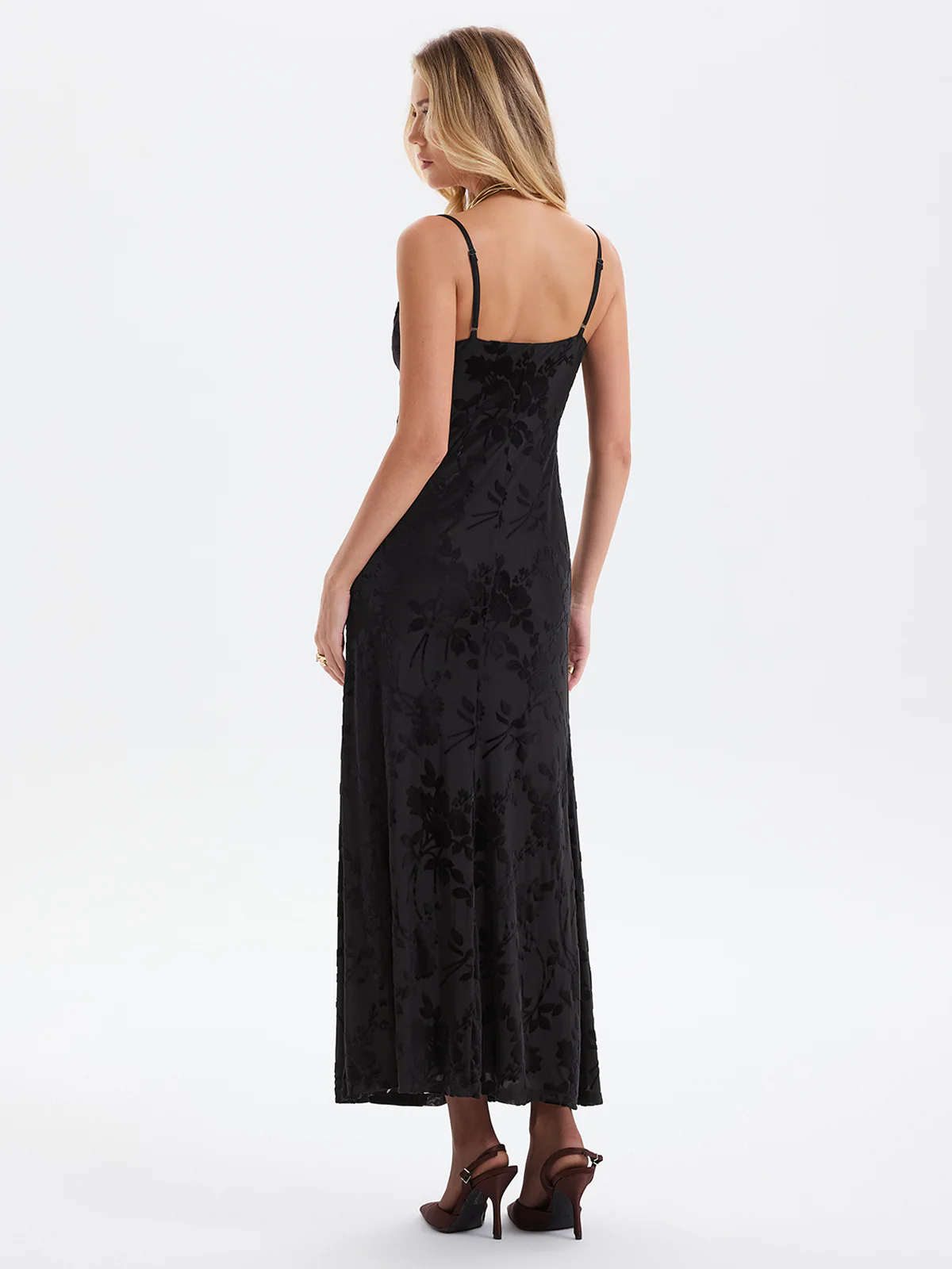 Cami Flocked Floral Mesh Maxi Dress - Image 6